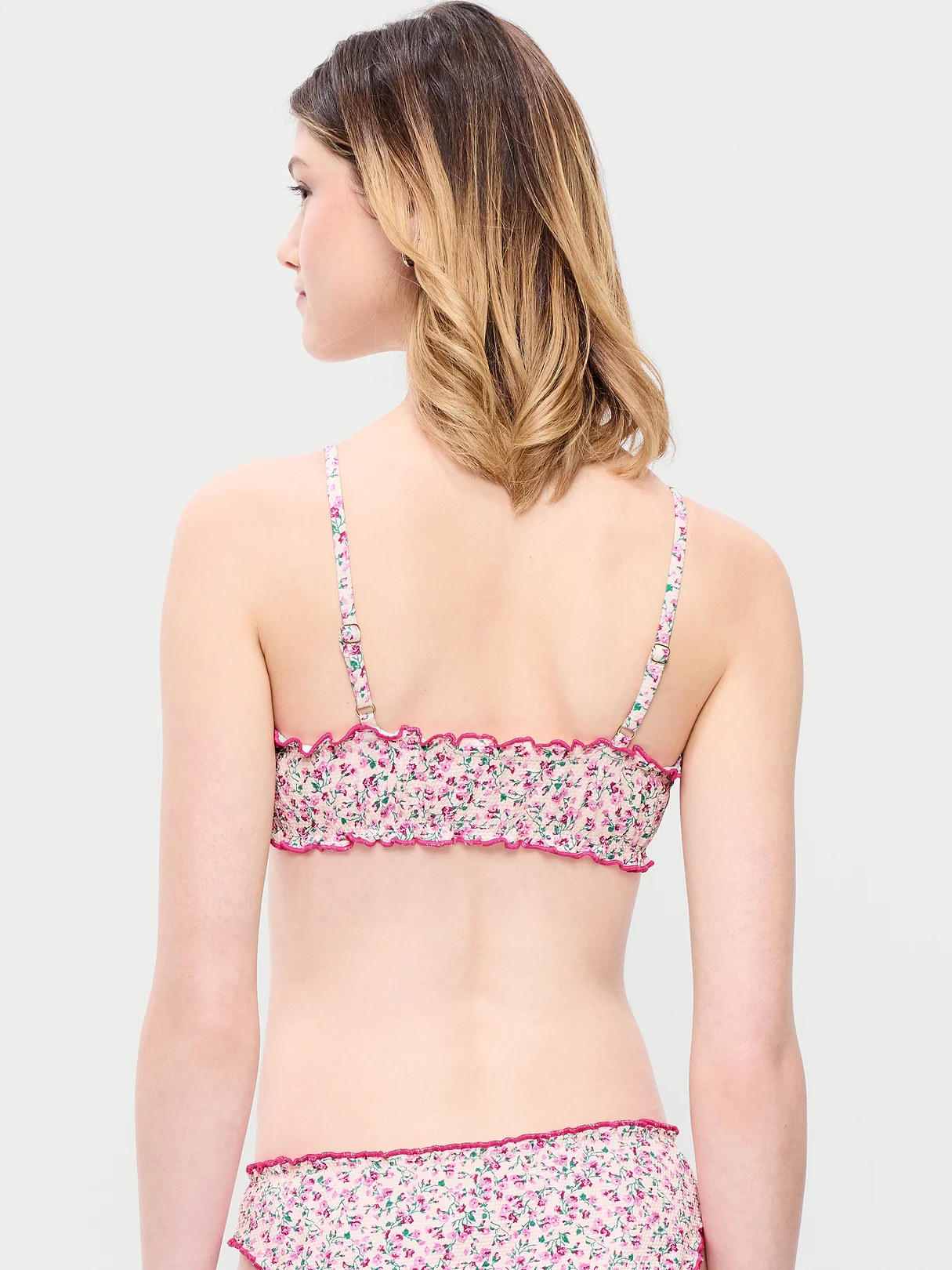 Scoop-Neck Ruffle Swim Top - Pique Pink Floral