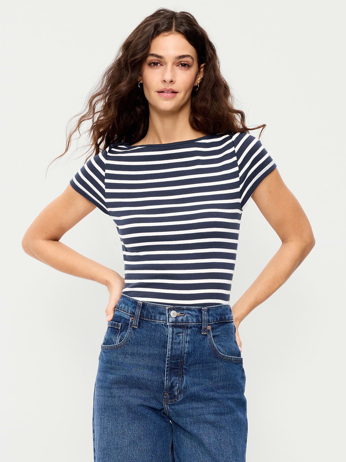 Snug Boatneck T-Shirt - Navy Stripe