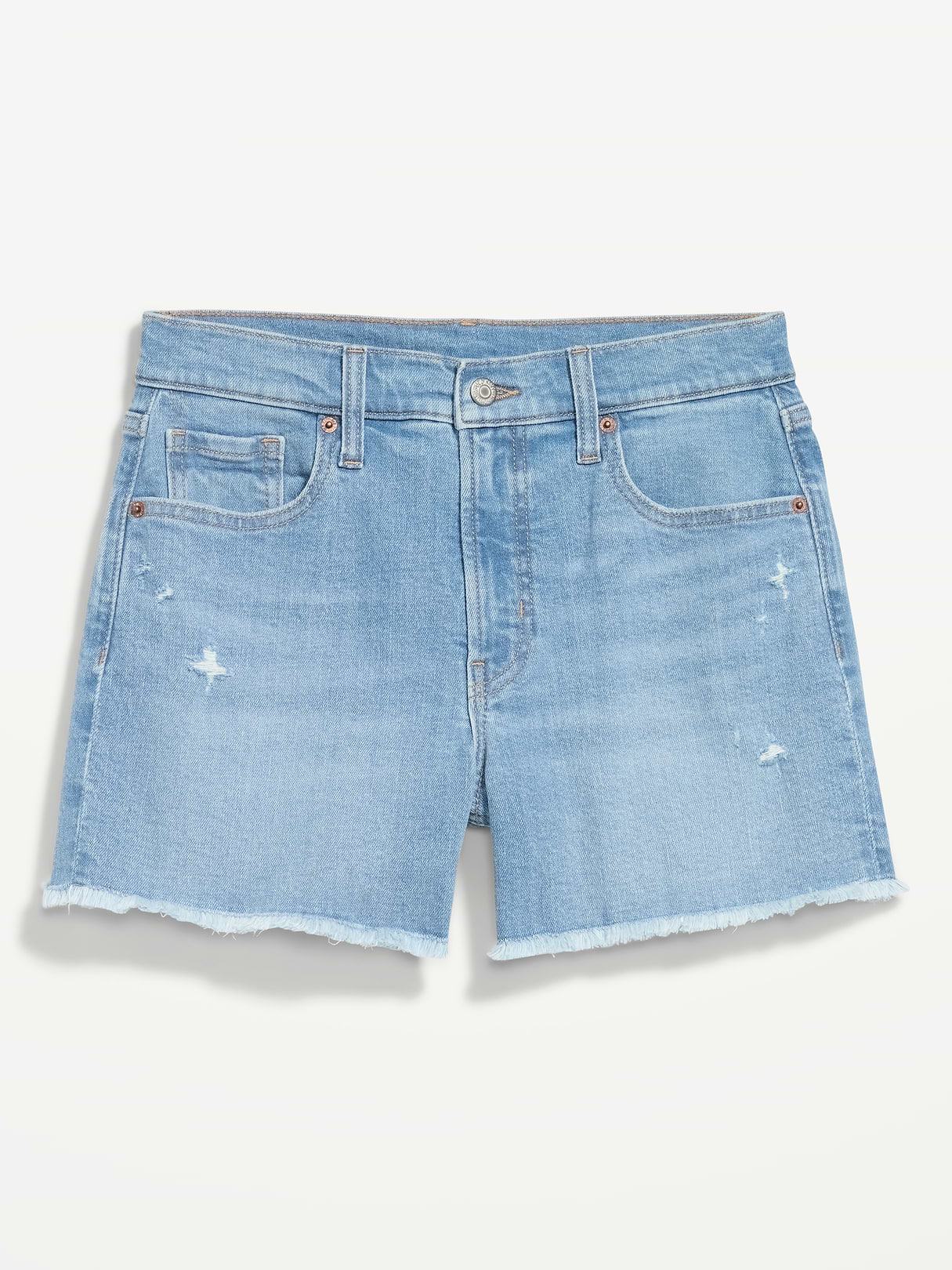 High-Waisted OG Jean Shorts -- 4-inch inseam - Indigo Shreds