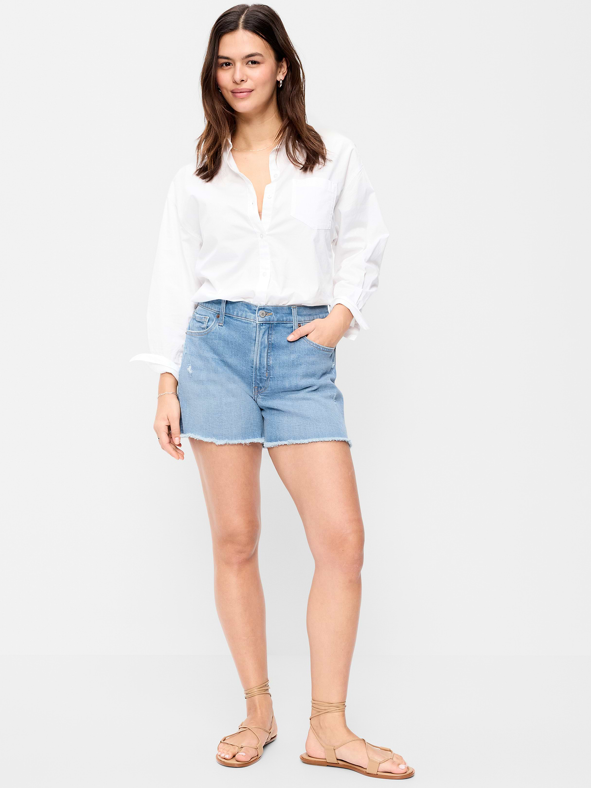 High-Waisted OG Jean Shorts -- 4-inch inseam - Indigo Shreds