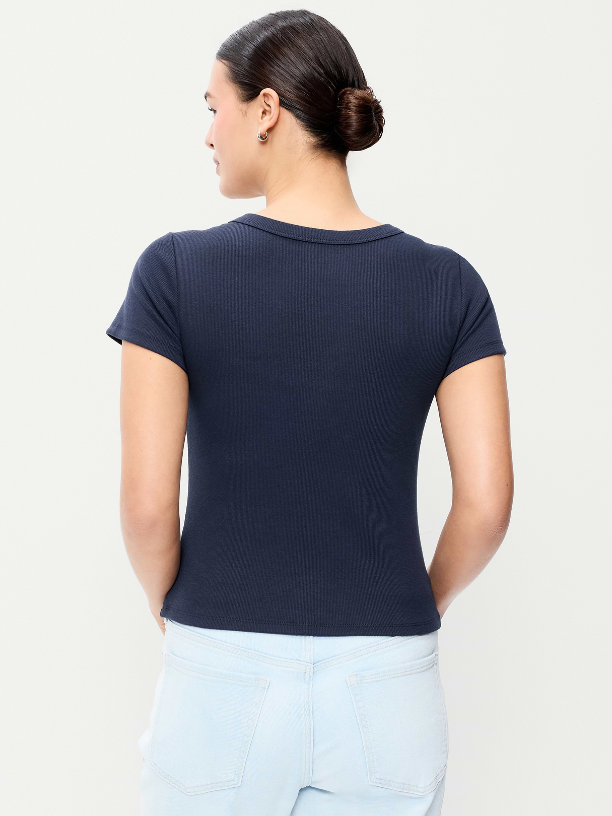 Snug Crop V-Neck Ribbed T-Shirt - Arctic Depth