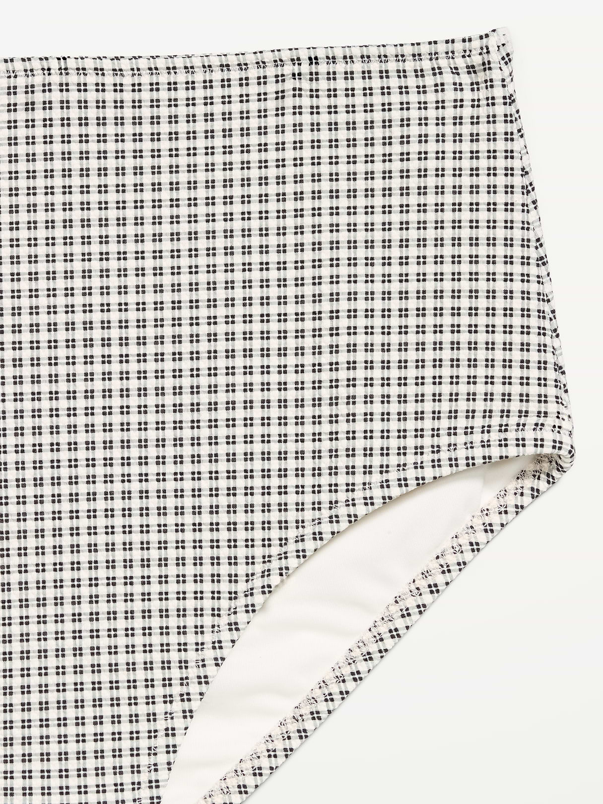 High-Waisted Ribbed Bikini Swim Bottoms - Black/White Gingham