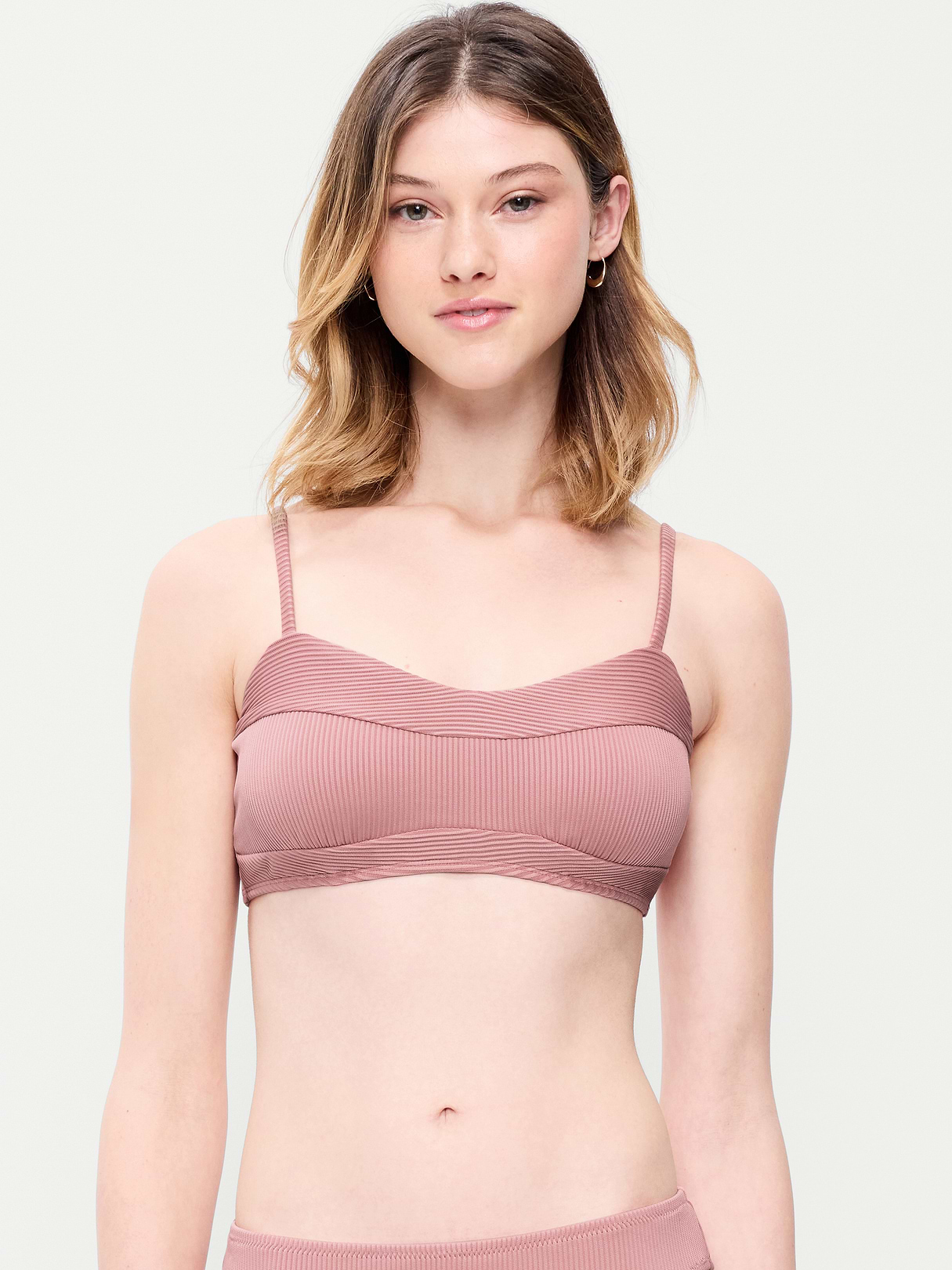 Ribbed Bra Bikini Swim Top - Dusty Birch