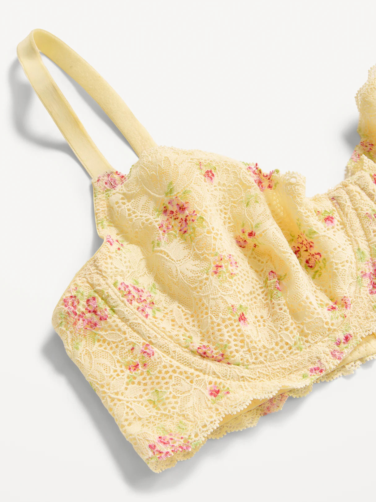 Lace Balconette Bra - Yellow Floral