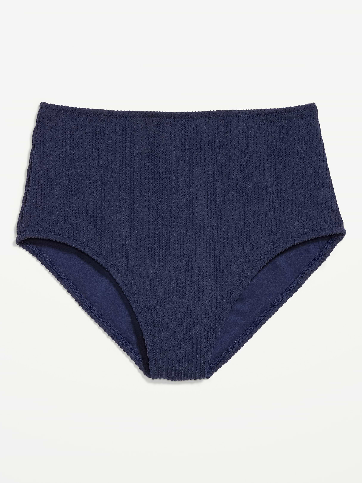 High-Waisted Ribbed Bikini Swim Bottoms - Lost at Sea Navy