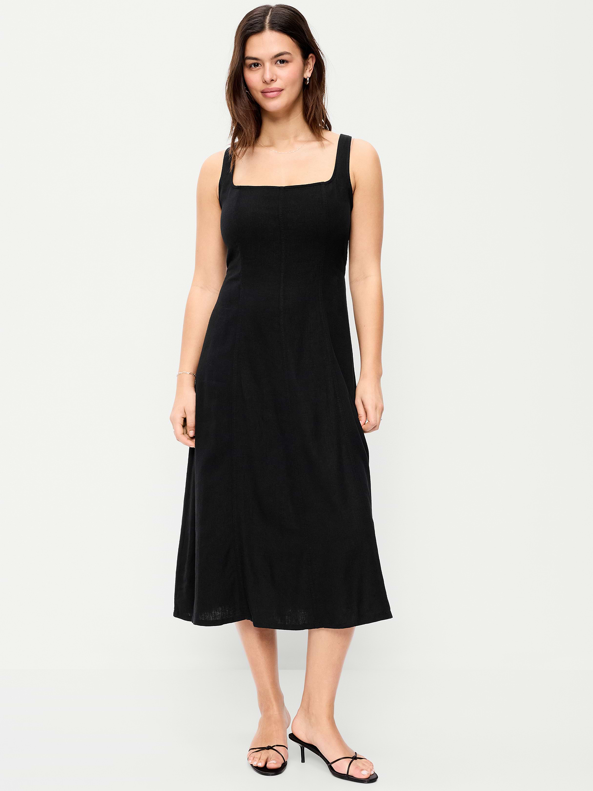 Fit & Flare Sleeveless Linen-Blend Midi Dress - Black Jack