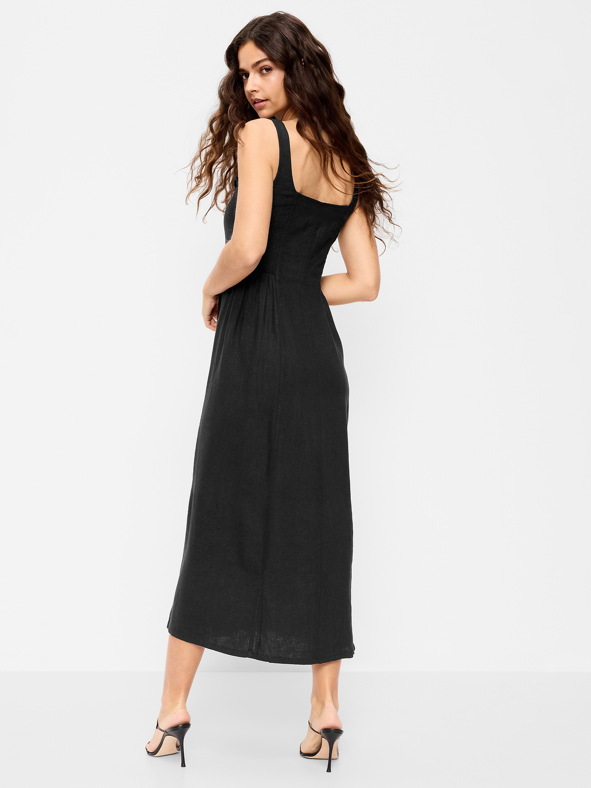 Fit & Flare Sleeveless Linen-Blend Midi Dress - Black Jack