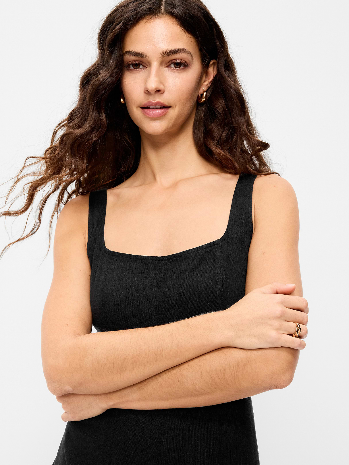 Fit & Flare Sleeveless Linen-Blend Midi Dress - Black Jack