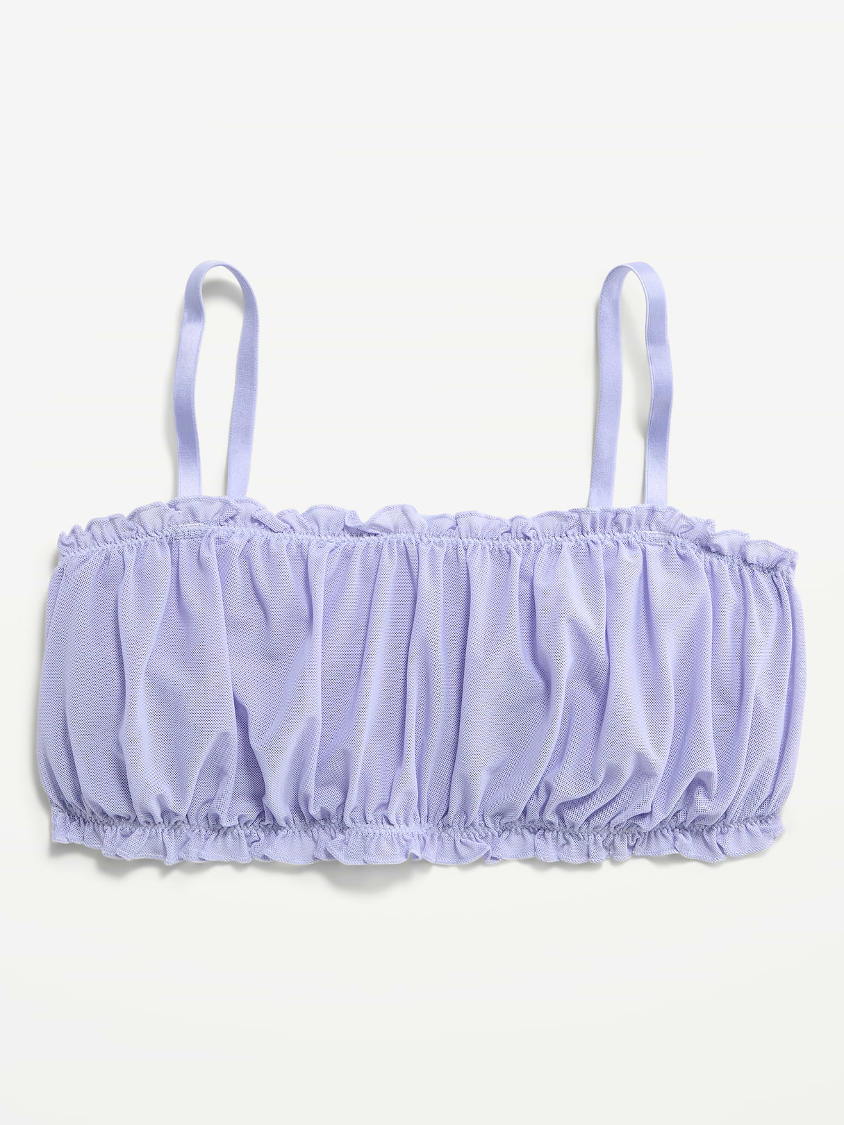 Ruffle-Edge Mesh Bralette - Pale Cornflower