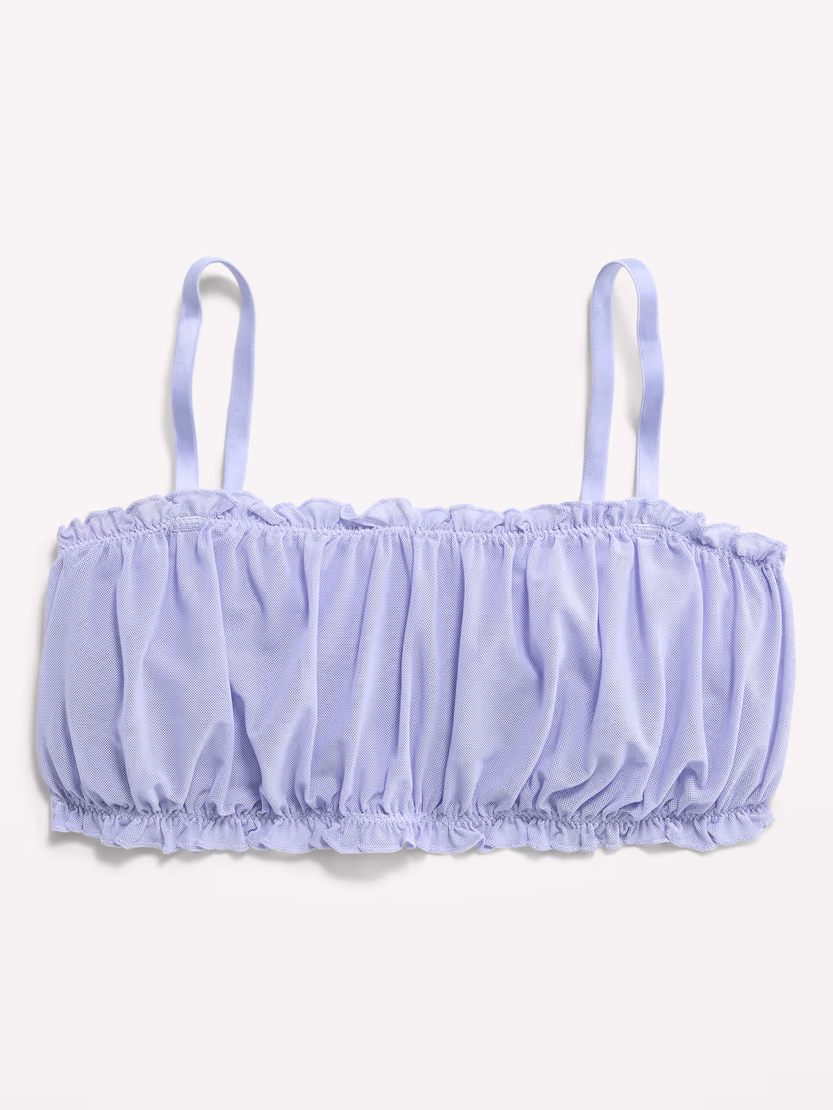 Ruffle-Edge Mesh Bralette - Pale Cornflower