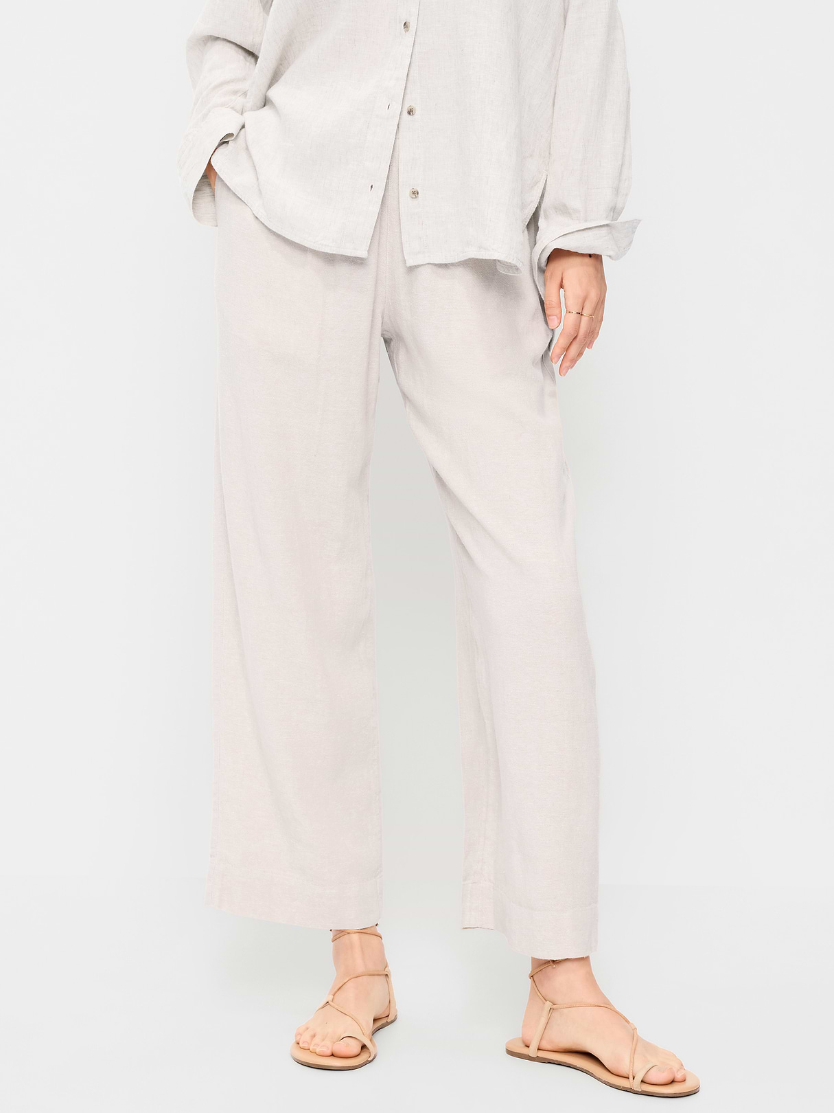 High-Waisted Linen-Blend Straight Ankle Pants - Flax Linen
