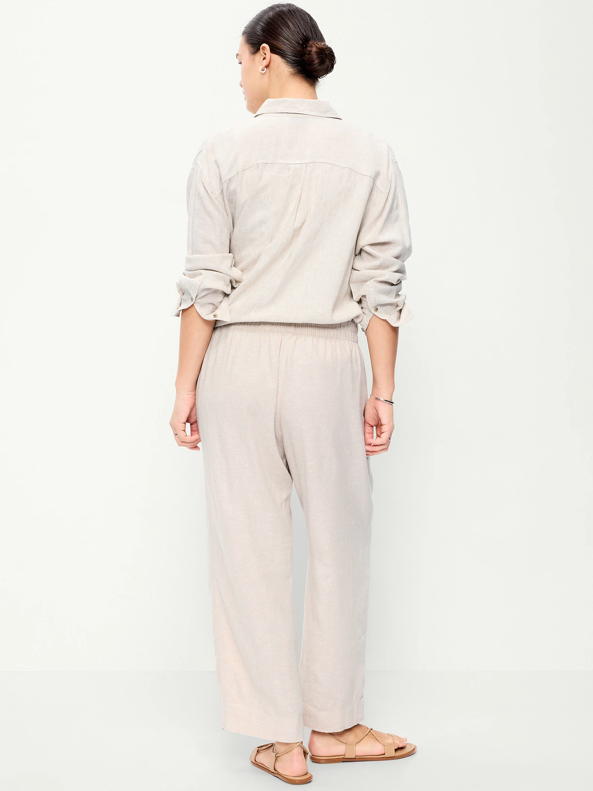High-Waisted Linen-Blend Straight Ankle Pants - Flax Linen