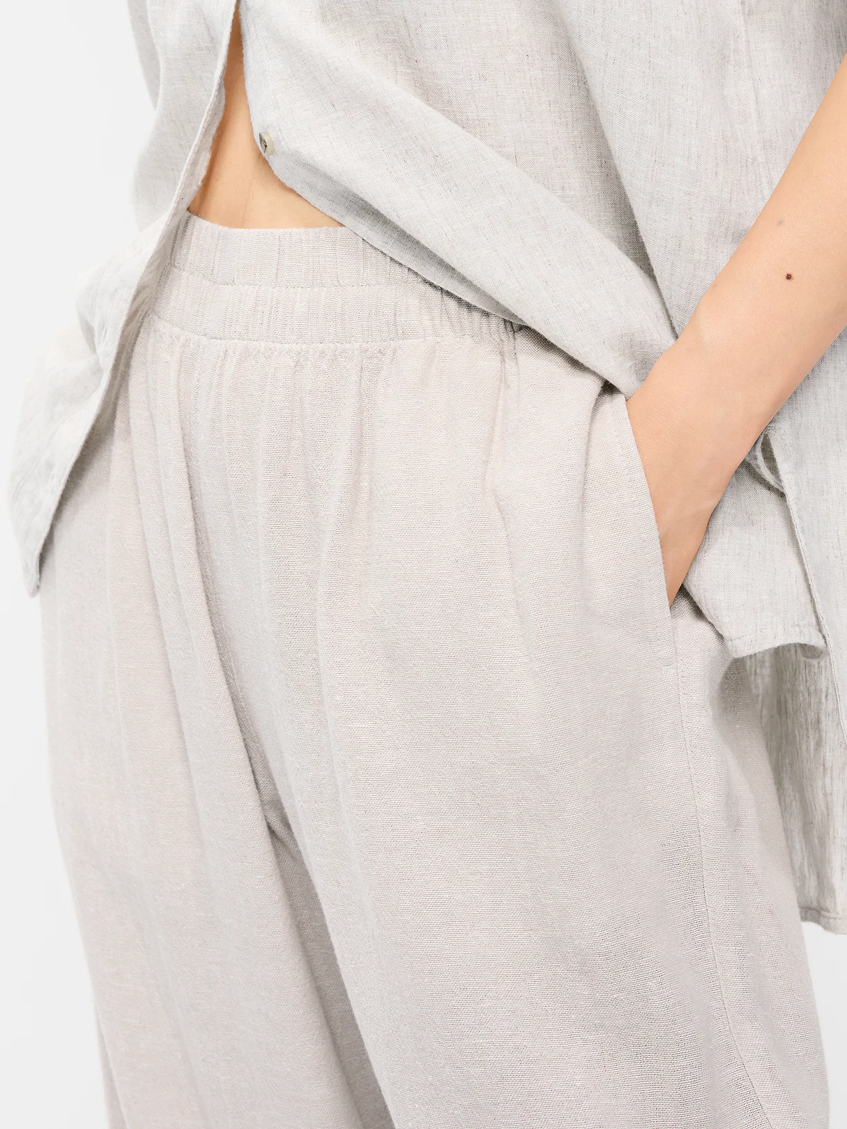 High-Waisted Linen-Blend Straight Ankle Pants - Flax Linen