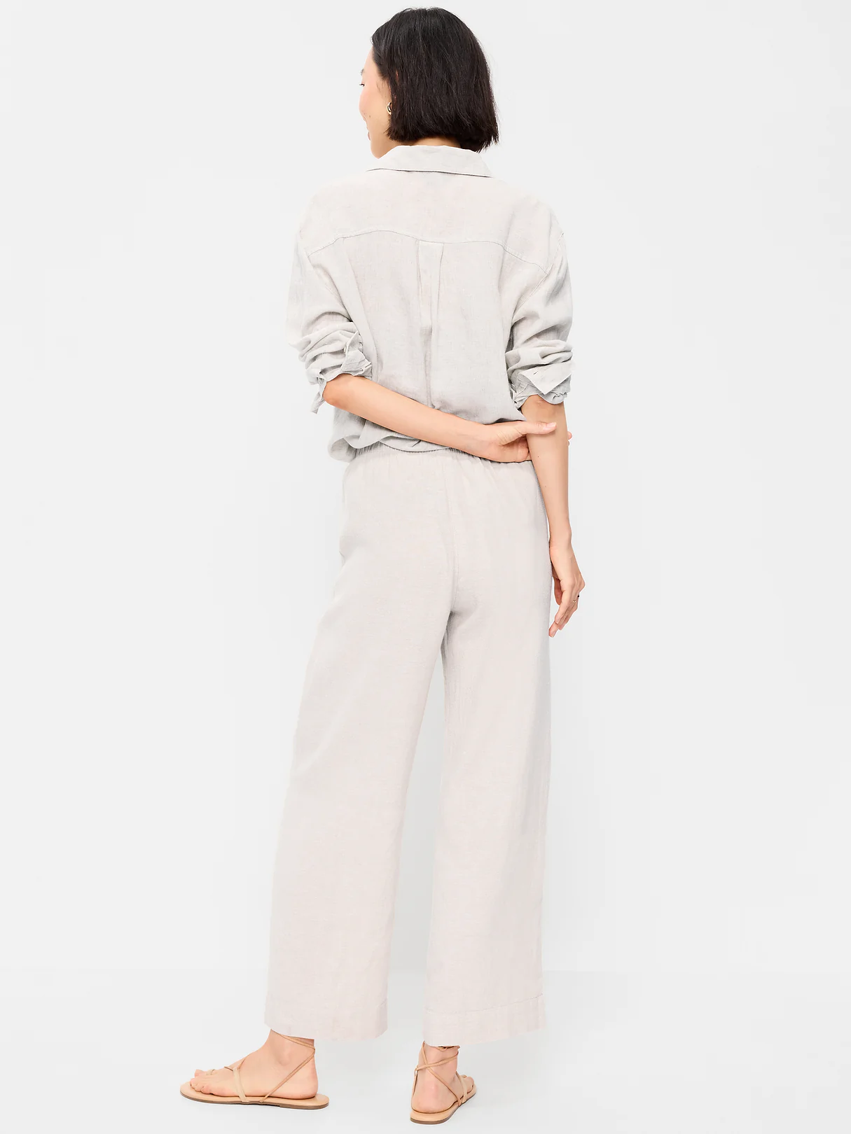 High-Waisted Linen-Blend Straight Ankle Pants - Flax Linen