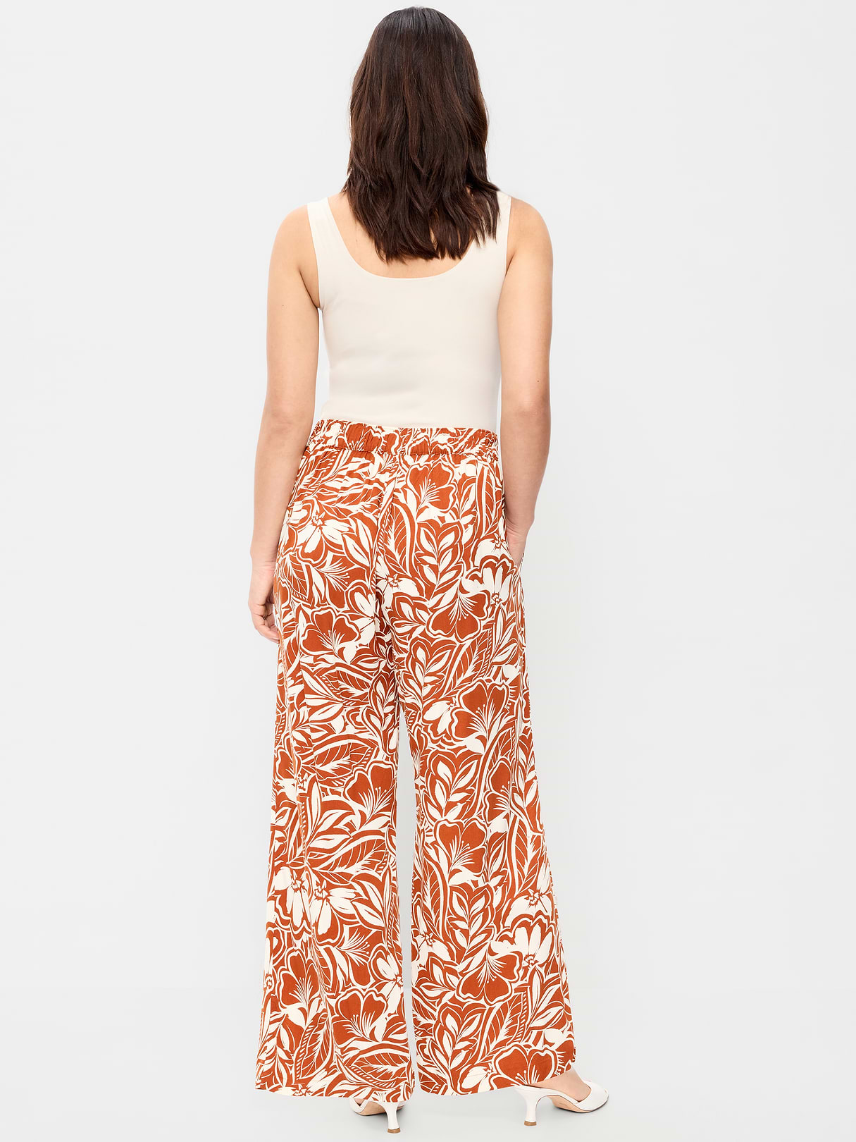 High-Waisted Playa Wide-Leg Pants - Warm Floral Bottom