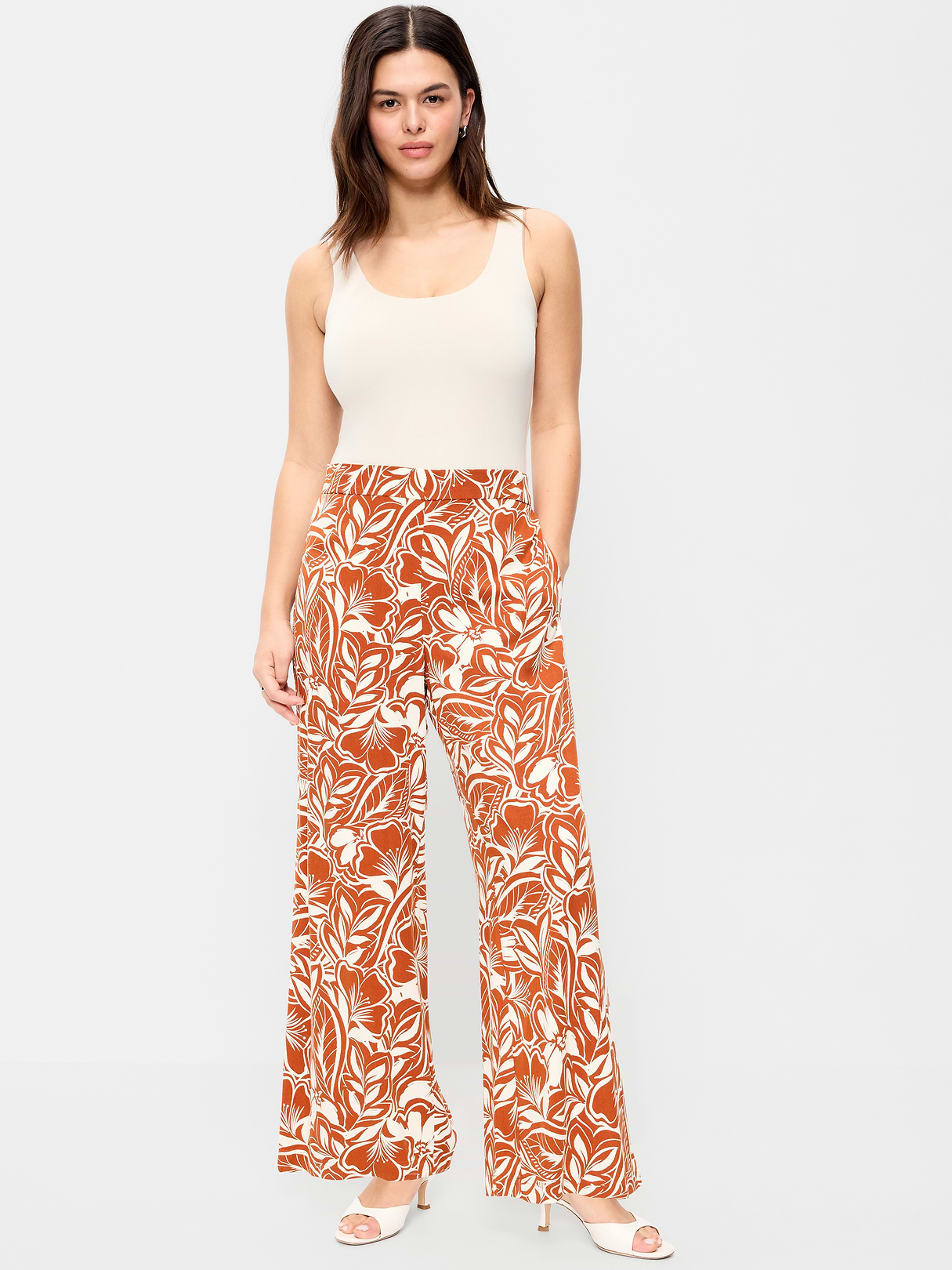 High-Waisted Playa Wide-Leg Pants - Warm Floral Bottom