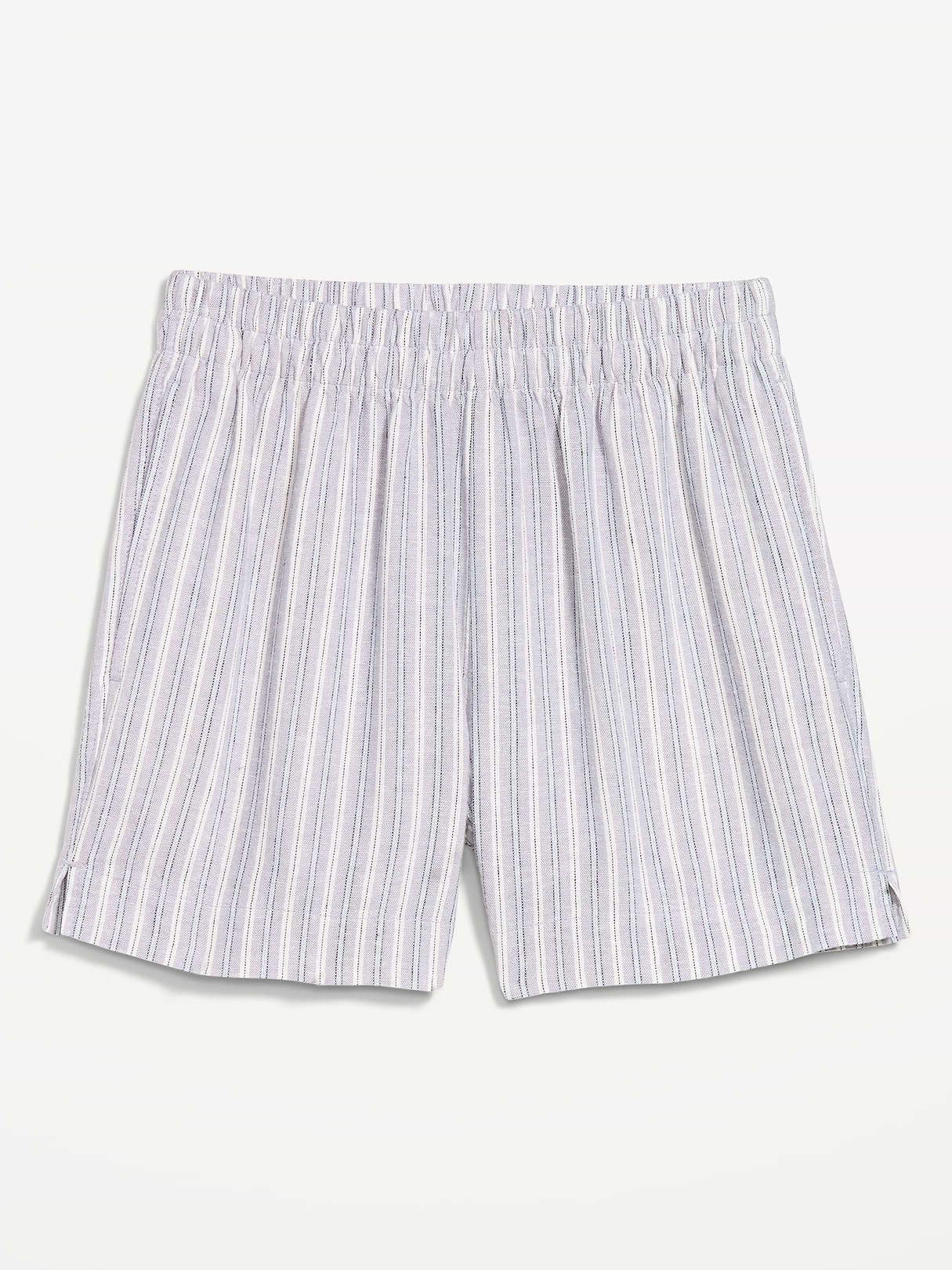 High-Waisted Beach Linen Pull-On Shorts - White & Blue Stripe