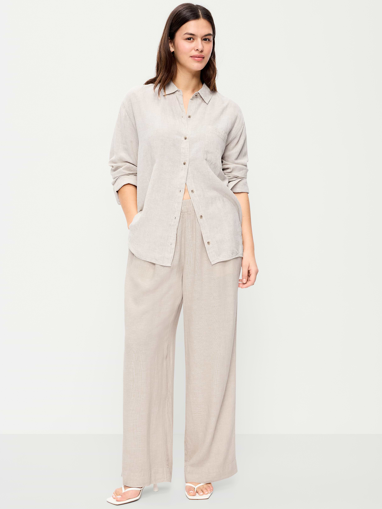 High-Waisted Linen-Blend Super Wide-Leg Pants - Flax Linen
