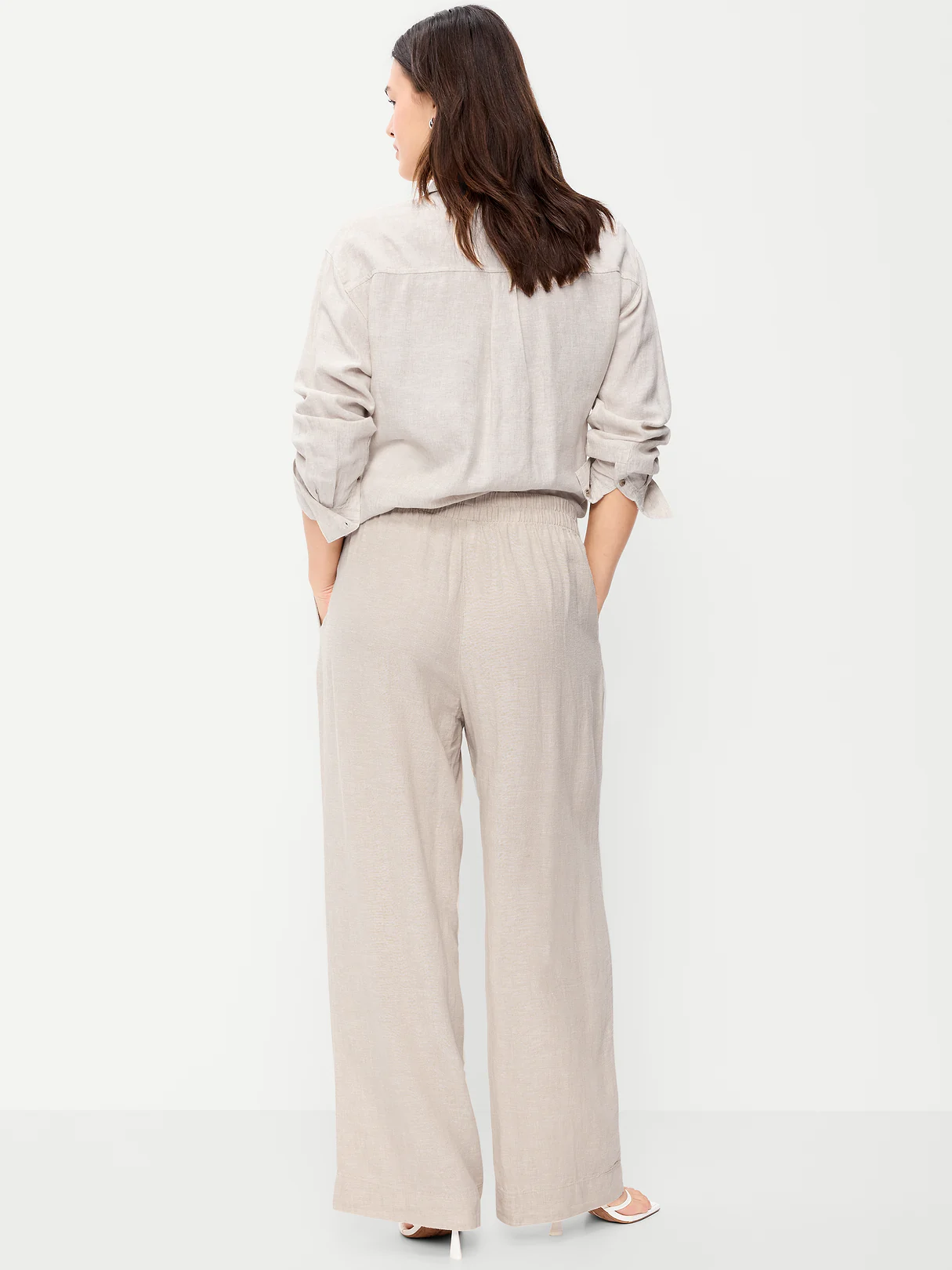High-Waisted Linen-Blend Super Wide-Leg Pants - Flax Linen