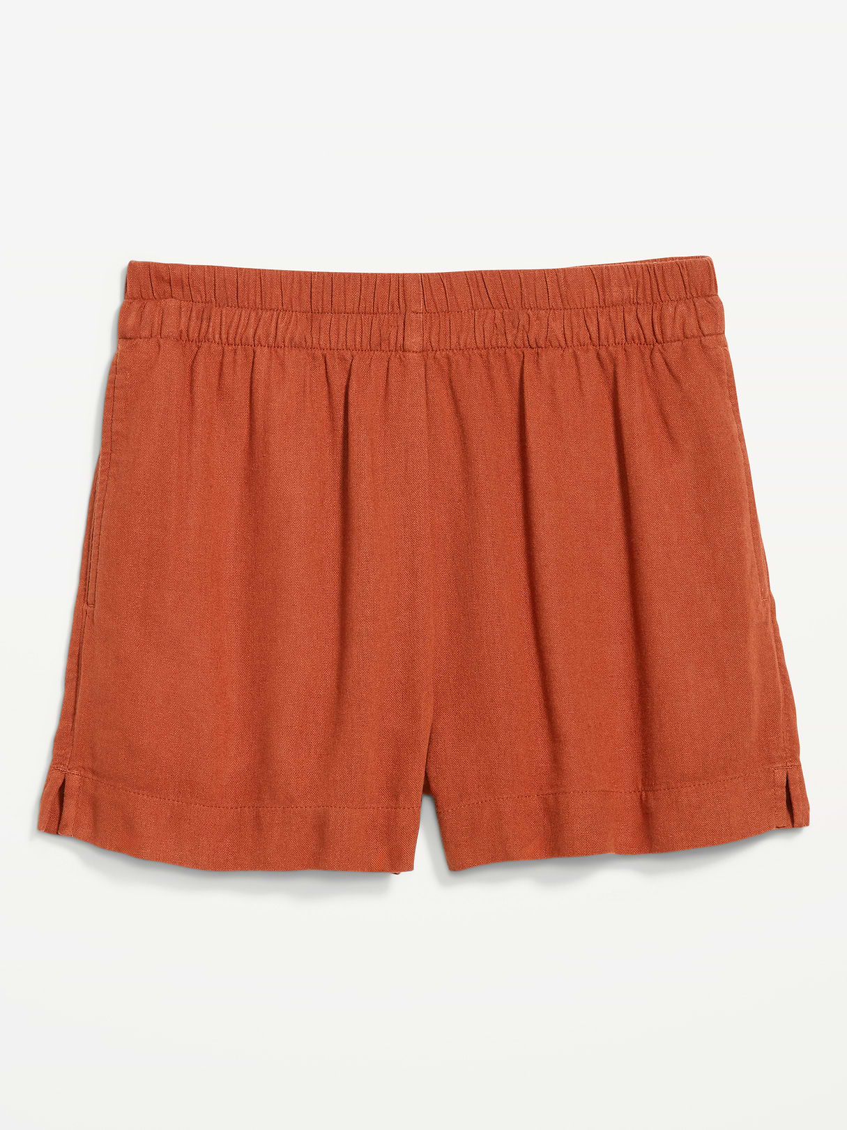 High-Waisted Beach Linen Pull-On Shorts - Russet Moon