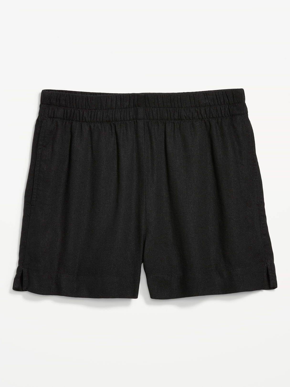 High-Waisted Beach Linen Pull-On Shorts - Black Jack
