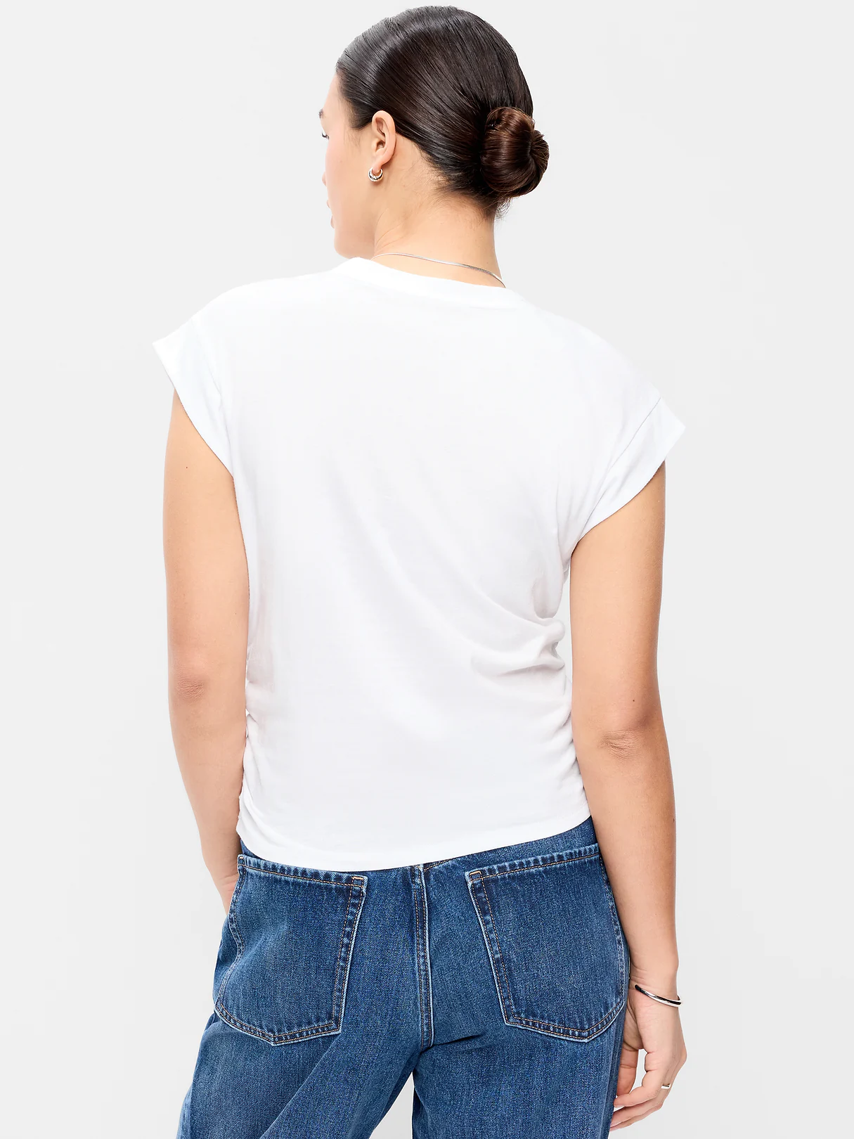 Cap-Sleeve Cinch-Waist Top - White Lilies