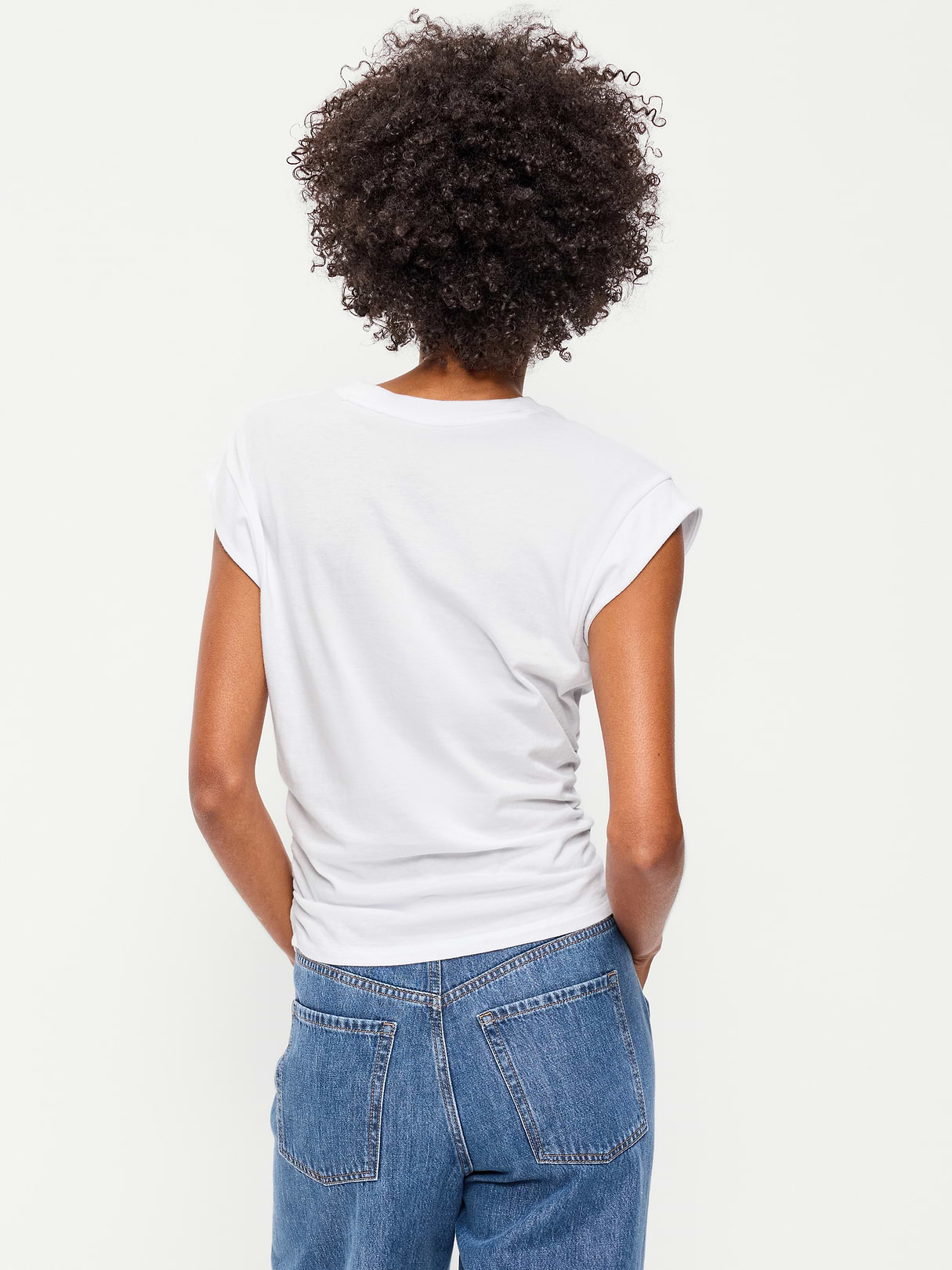 Cap-Sleeve Cinch-Waist Top - White Lilies