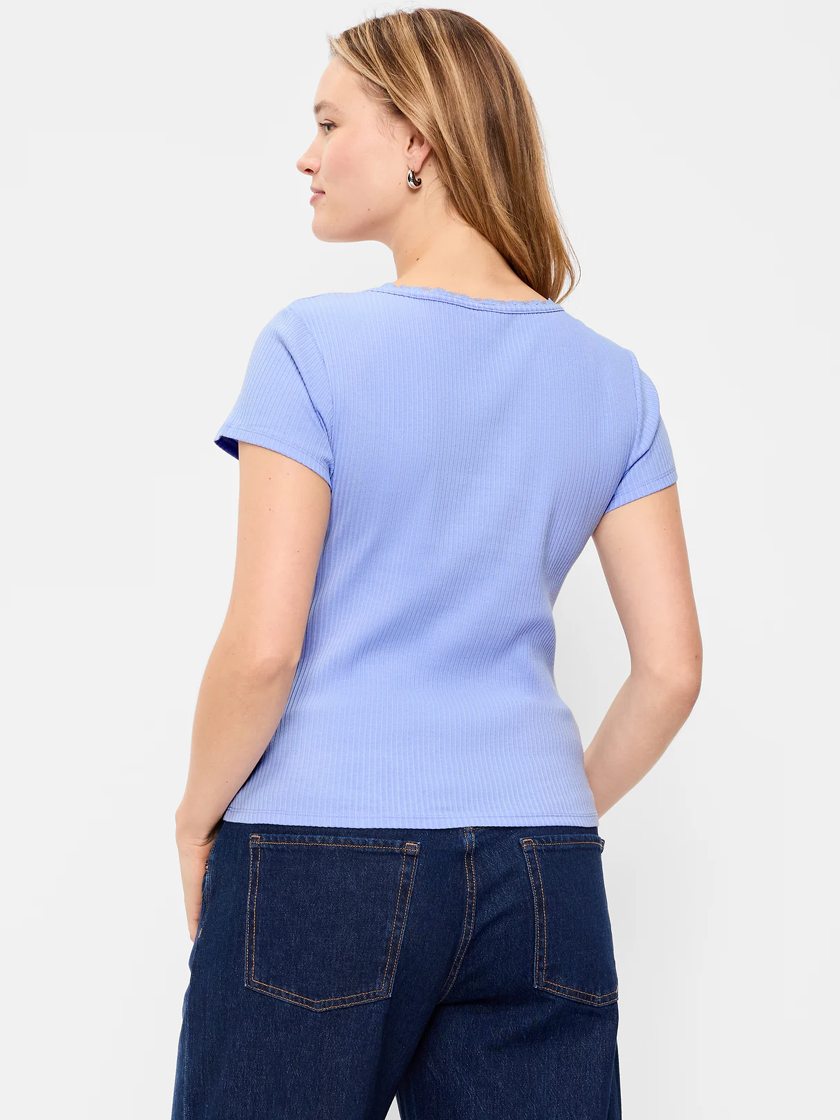 Lace-Trim Sweetheart-Neck Ribbed Top - Flax Flower