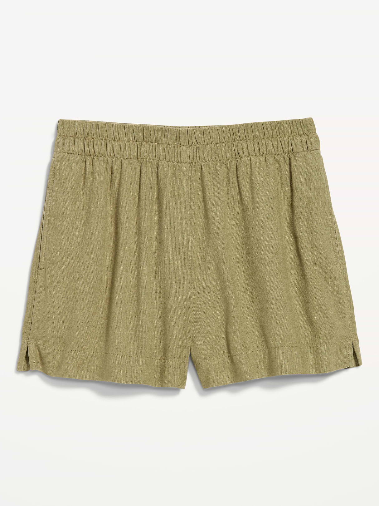 High-Waisted Beach Linen Pull-On Shorts - Kombu