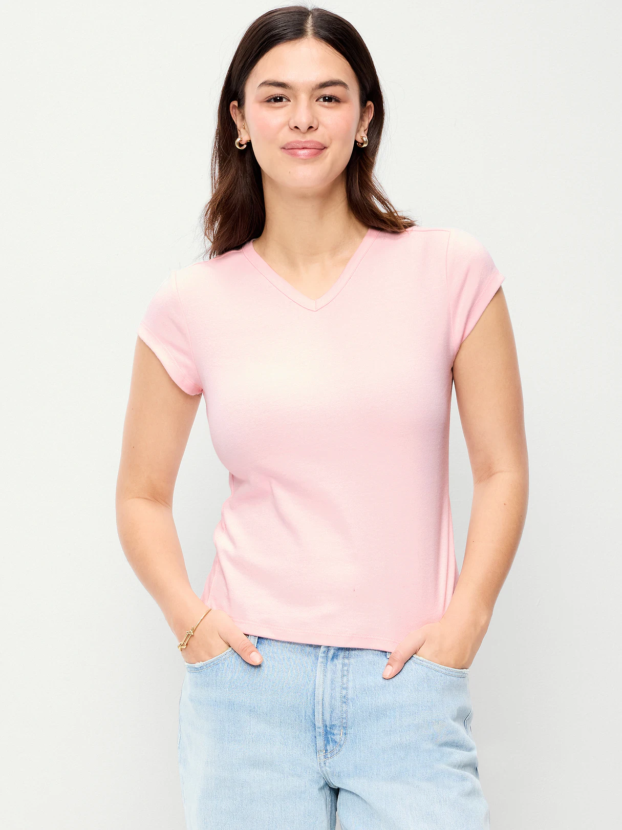 Snug High V-Neck T-Shirt - Pink Sky