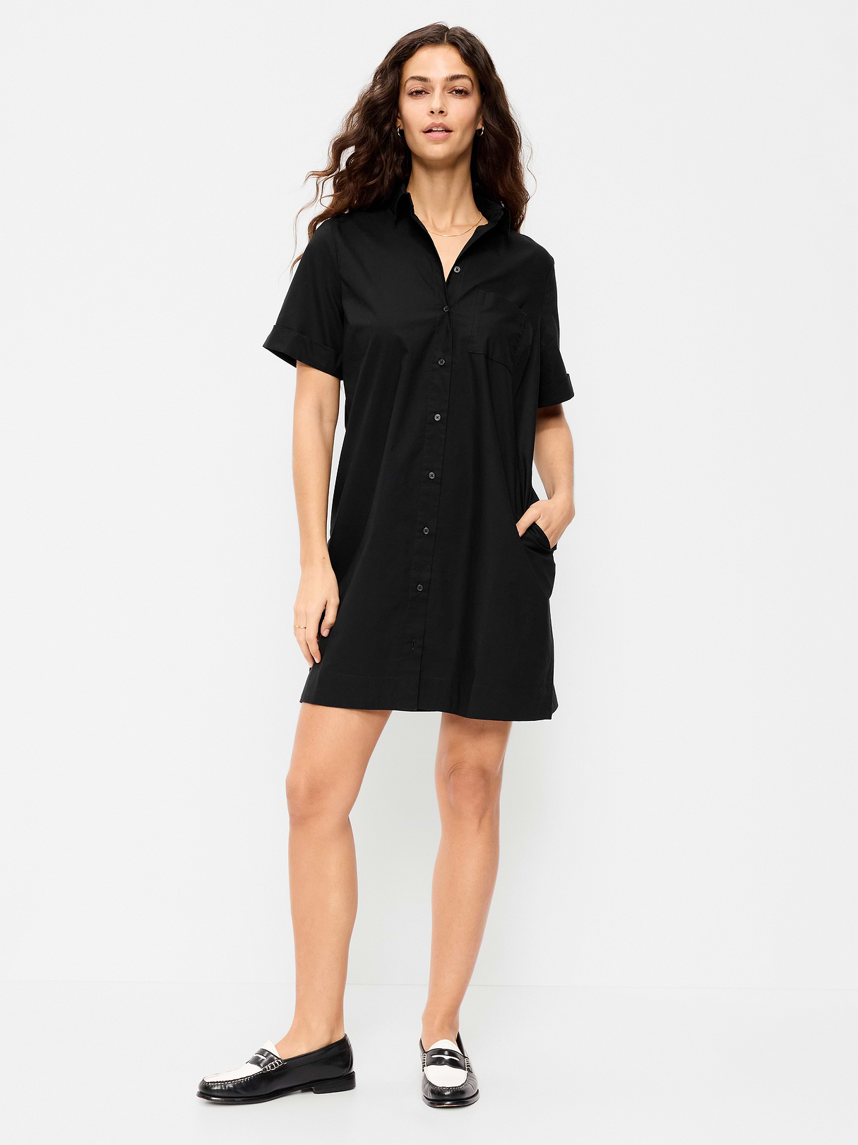 Button-Down Mini Shirt Dress - Black Jack