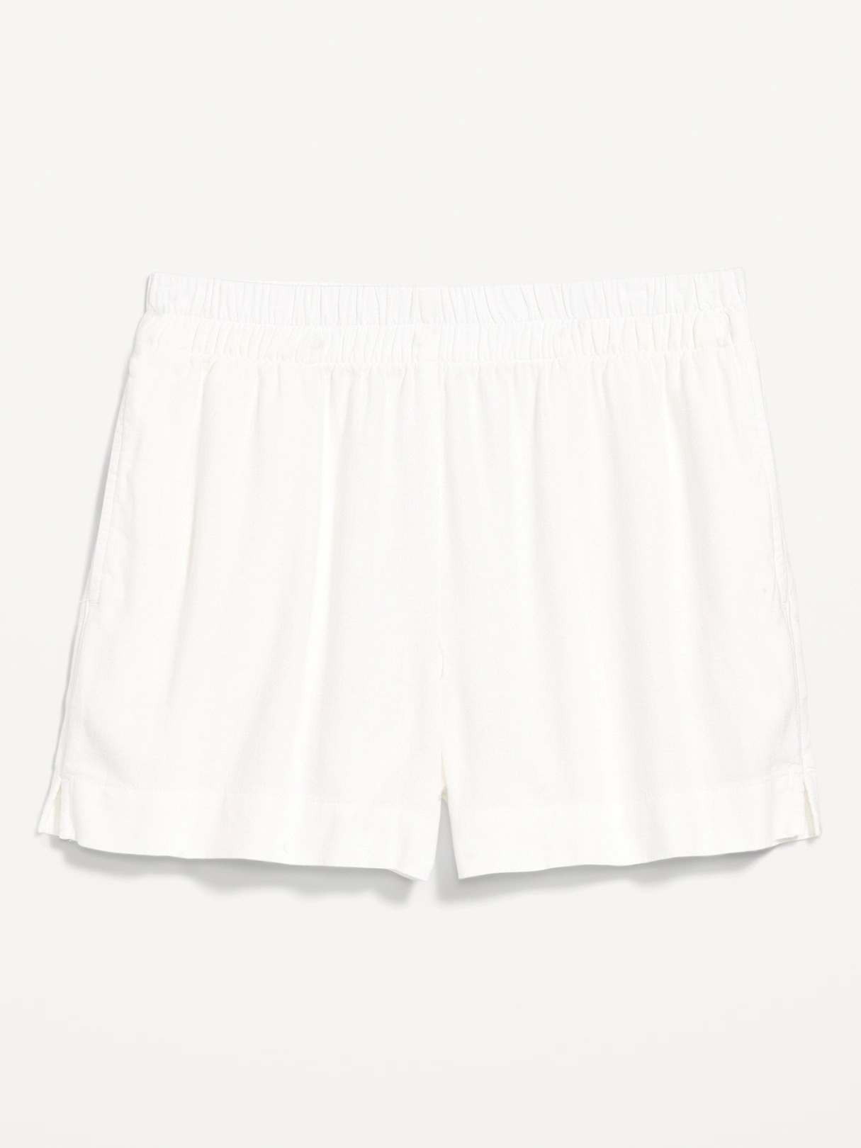 High-Waisted Beach Linen Pull-On Shorts - White Lilies