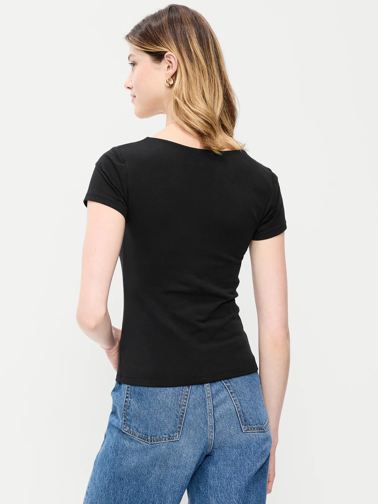Hug Double-Layer Scoop-Neck Top - Black Jack
