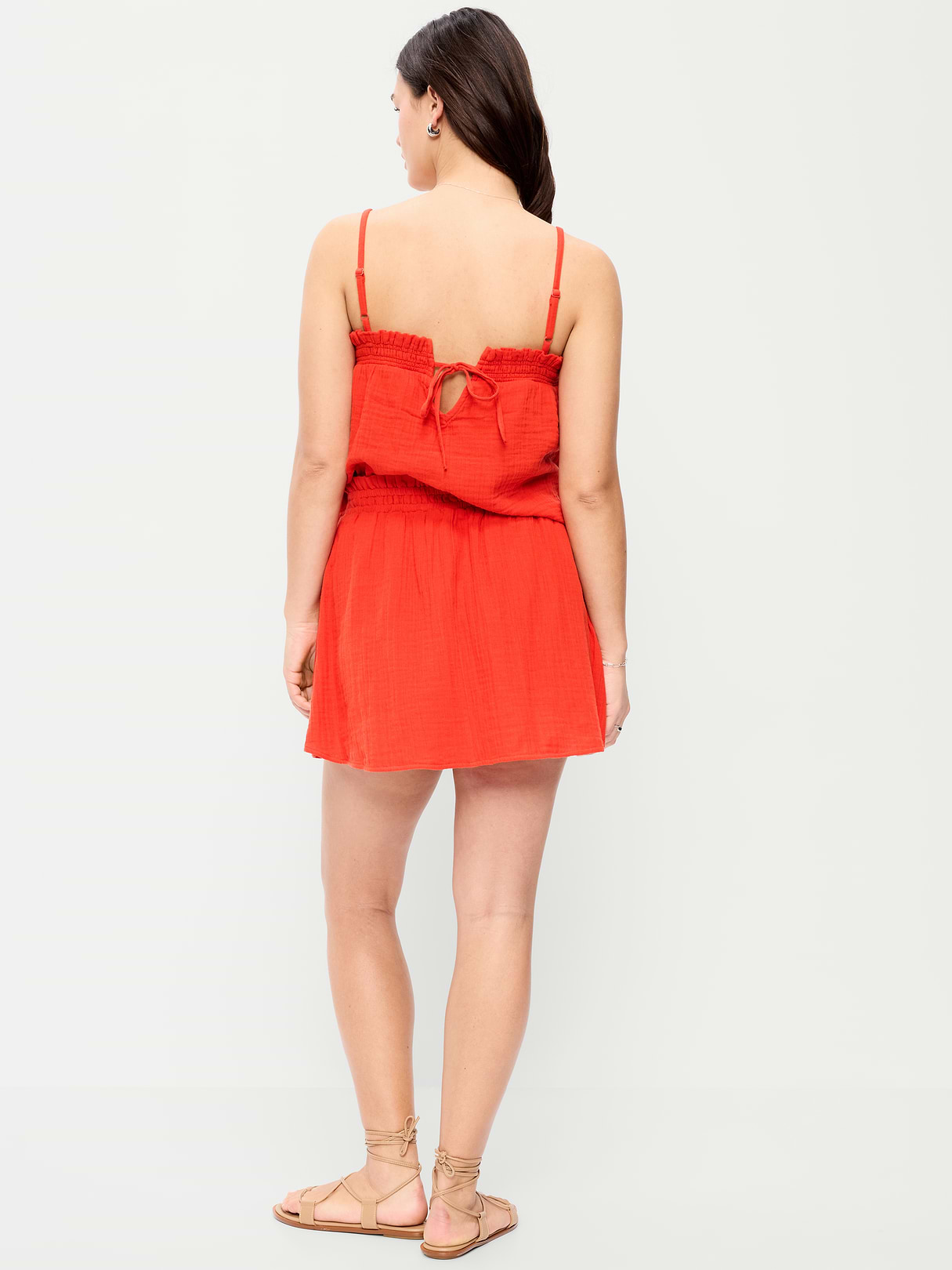 Crinkle Gauze Ruffle Waist Mini Skort - Ornament Orange