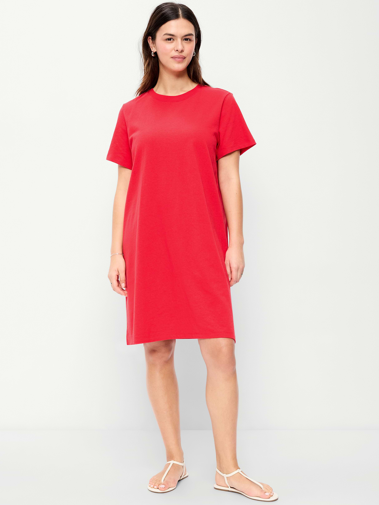 Vintage Crew-Neck Mini T-Shirt Dress - Amaryllis
