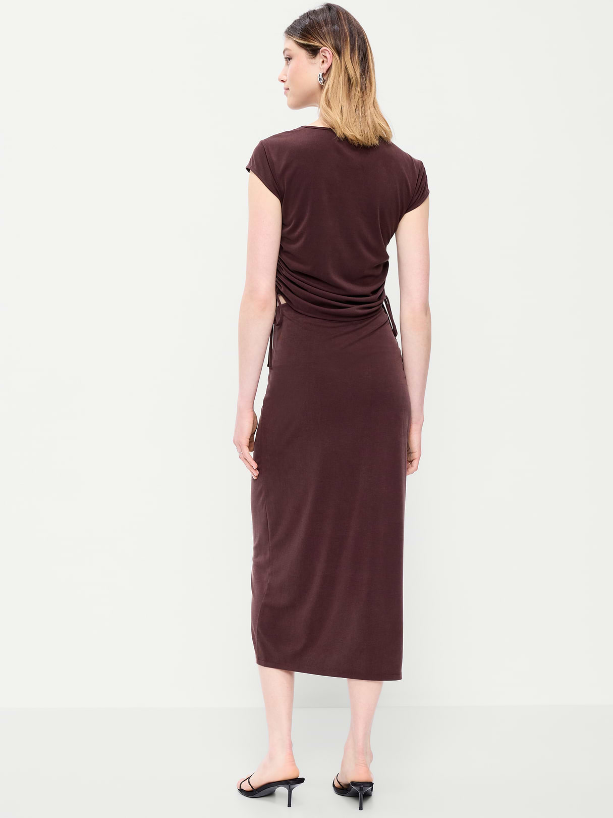 Ruched Midi Skirt - Plum Brown