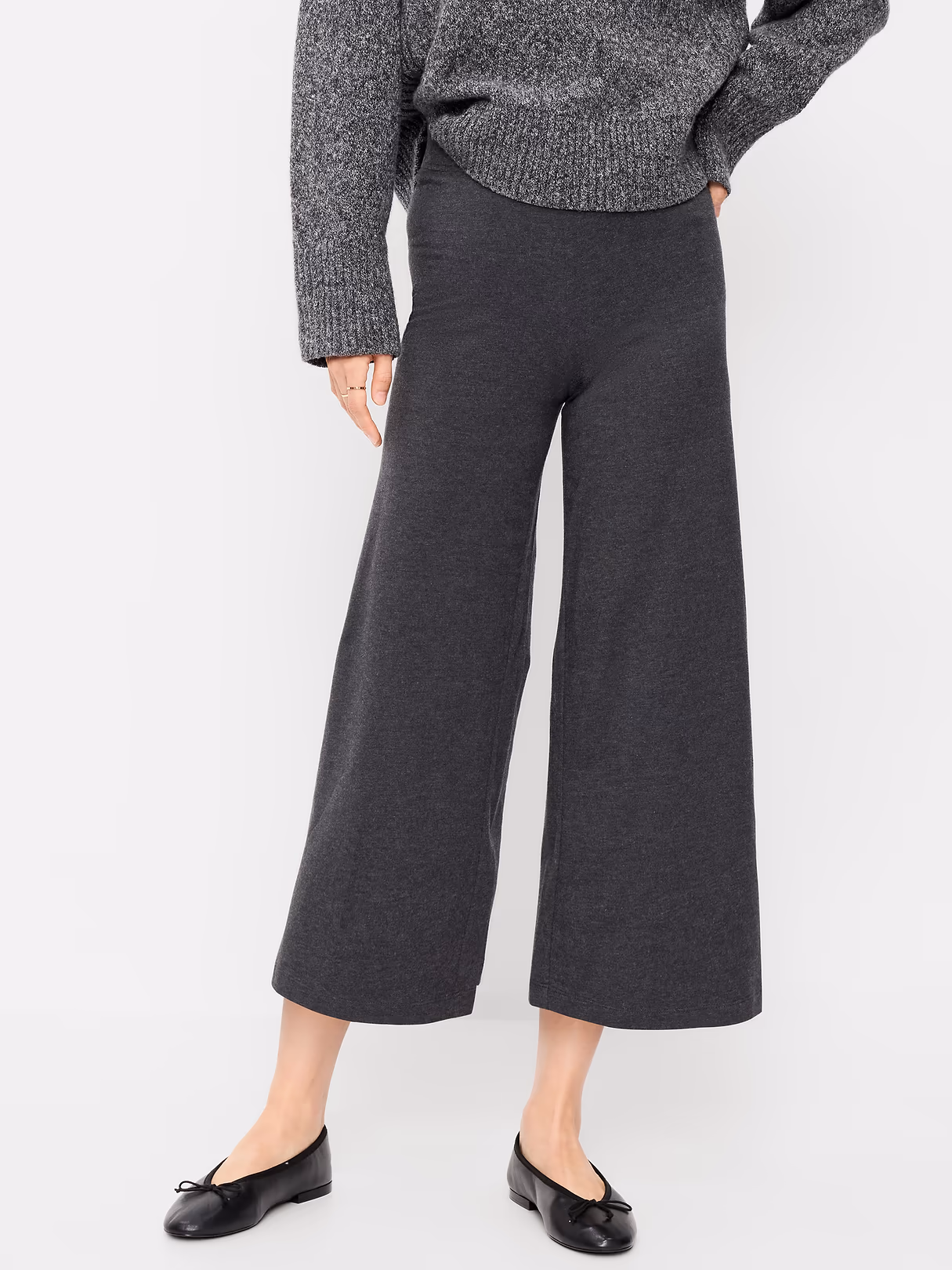 High-Waisted Fashion Wide-Leg Cropped Leggings - Dark Heather Gray