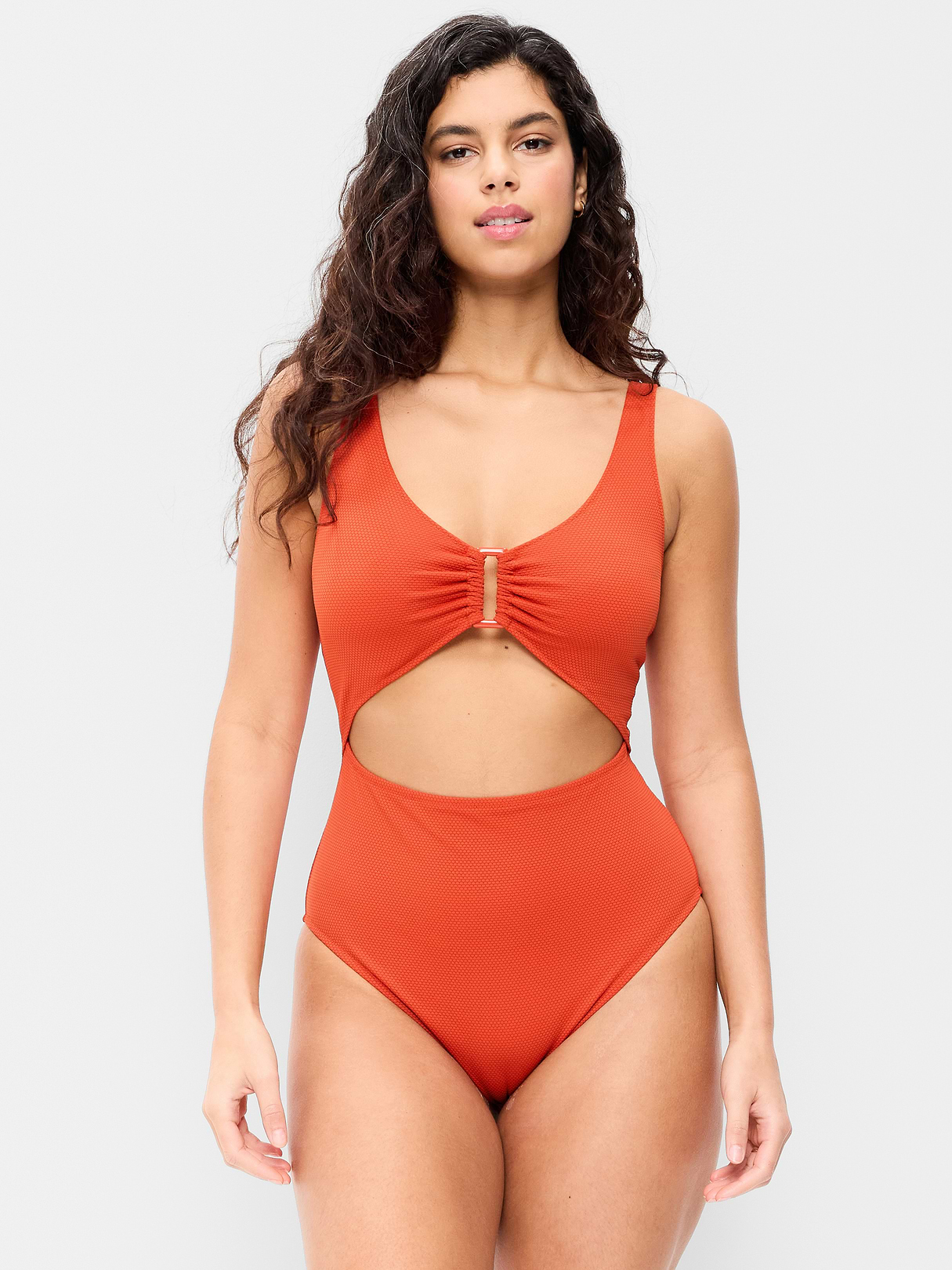 Textured One-Piece Cut-Out Swimsuit - Ornament Orange