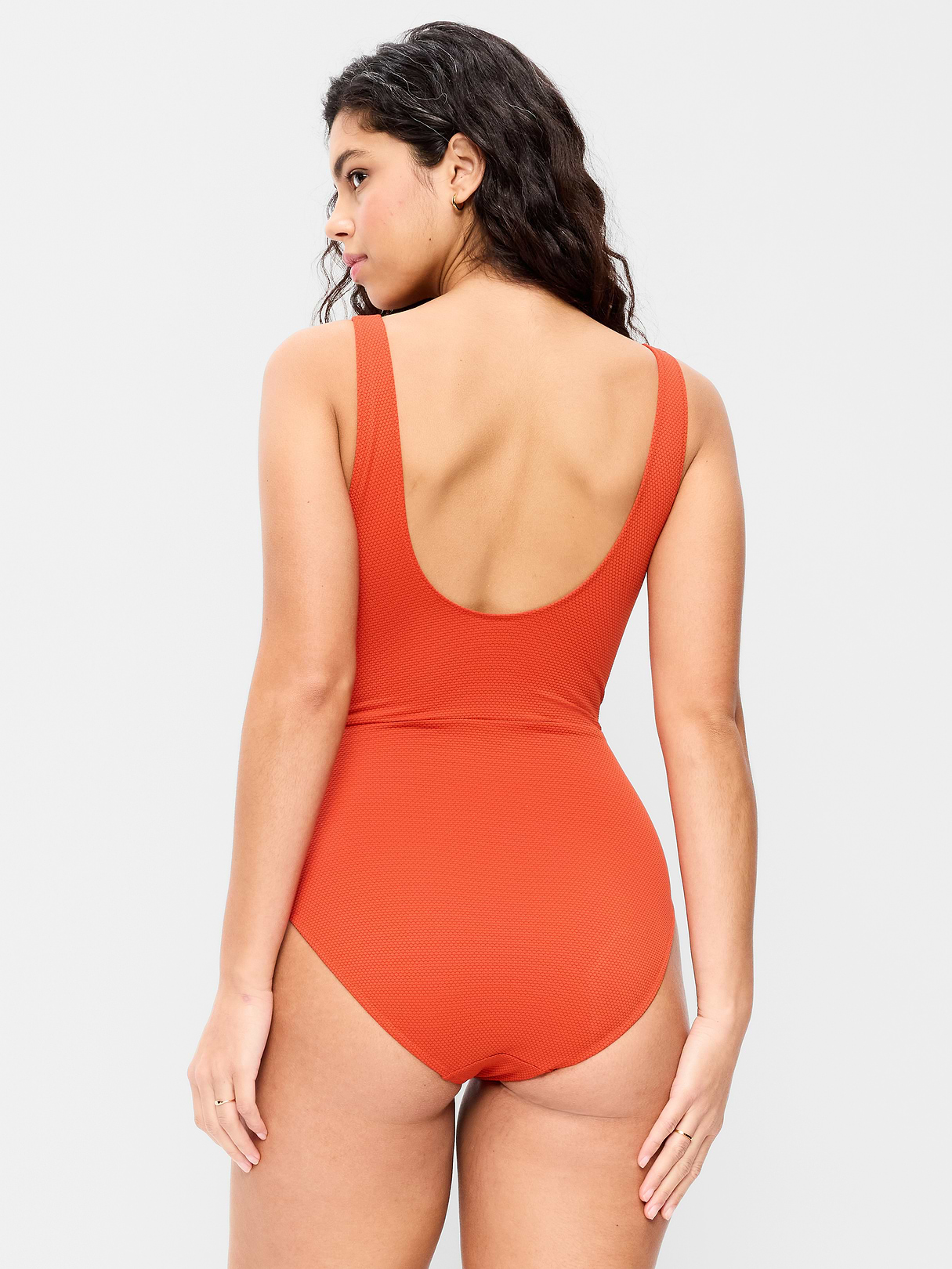 Textured One-Piece Cut-Out Swimsuit - Ornament Orange