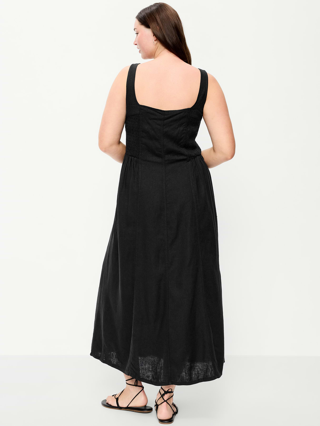 Fit & Flare Sleeveless Linen-Blend Midi Dress - Black Jack