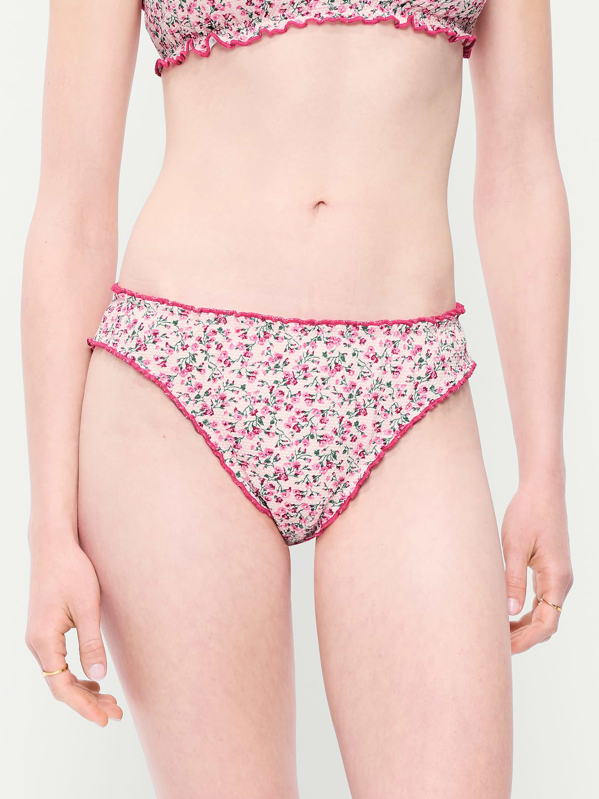 Mid-Rise Ruffle Trim Swim Bottoms - Pique Pink Floral