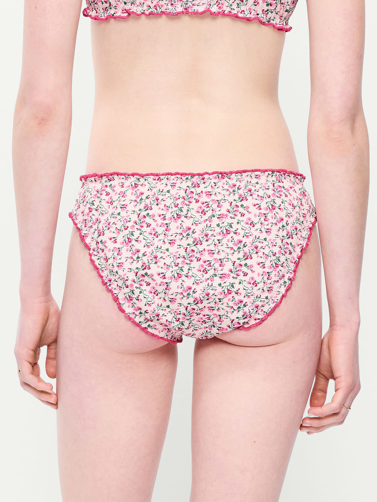 Mid-Rise Ruffle Trim Swim Bottoms - Pique Pink Floral
