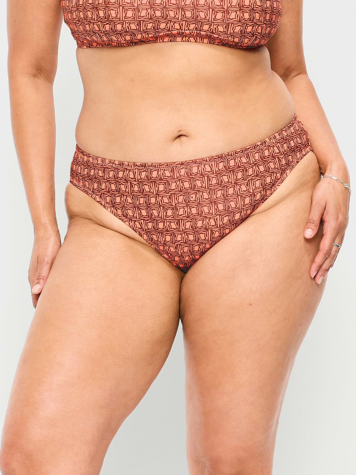 Mid-Rise Bikini Swim Bottoms - Orange Geo