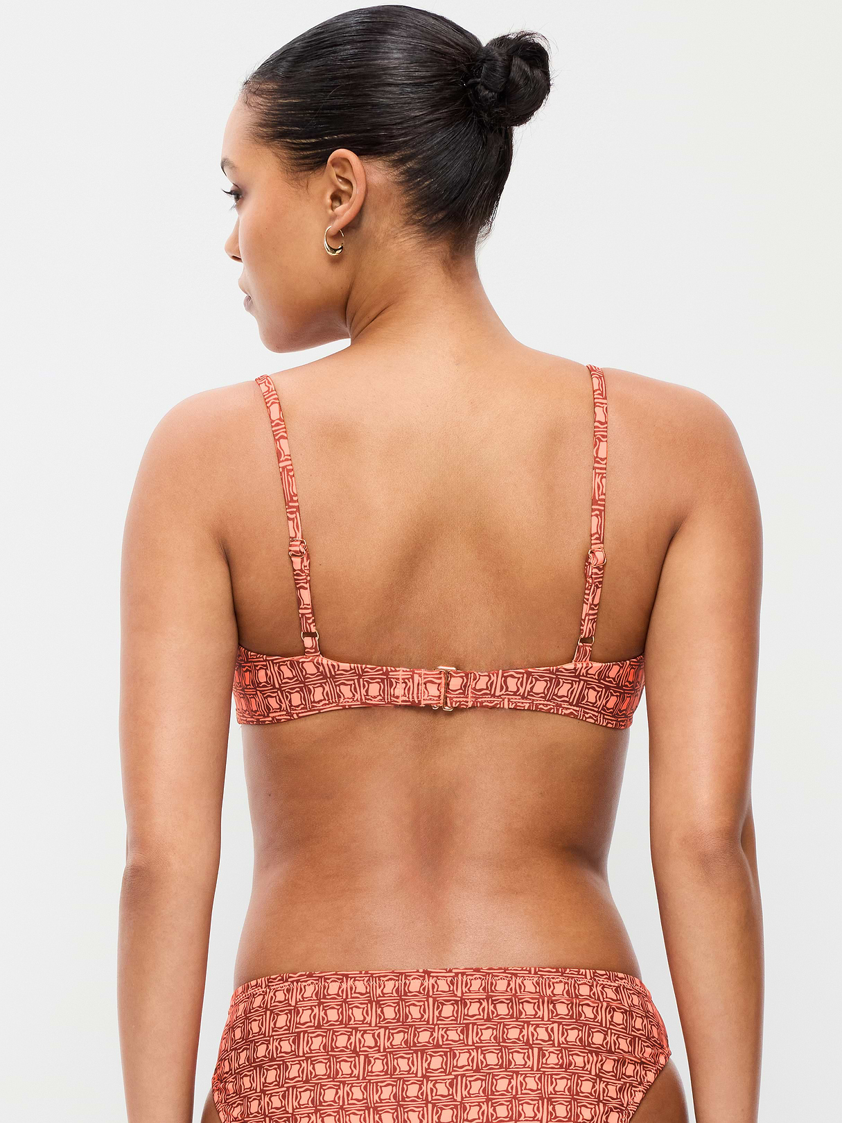 Ribbed Bra Bikini Swim Top - Orange Geo