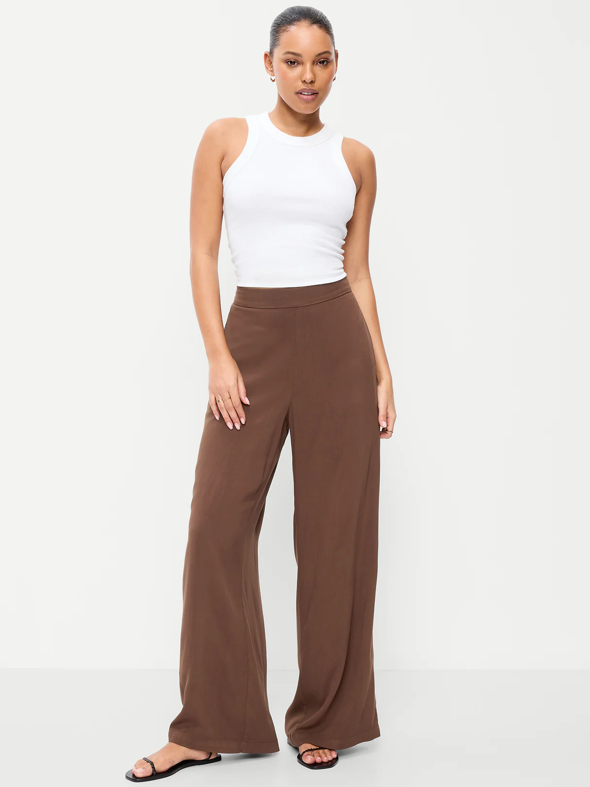 High-Waisted Playa Wide-Leg Pants - Peppercorn
