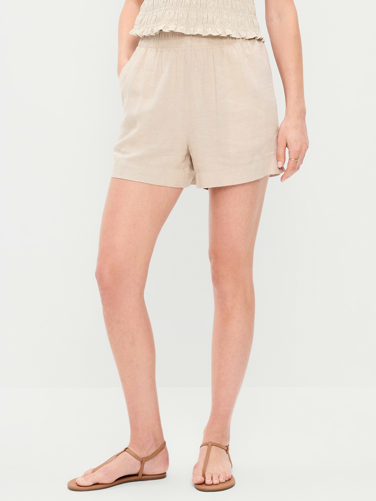 High-Waisted Beach Linen Pull-On Shorts - Flax Linen