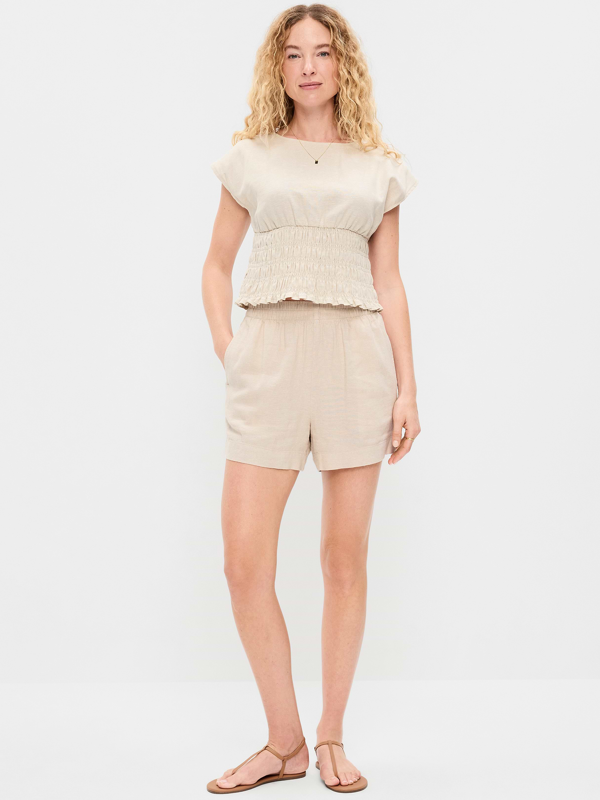 High-Waisted Beach Linen Pull-On Shorts - Flax Linen