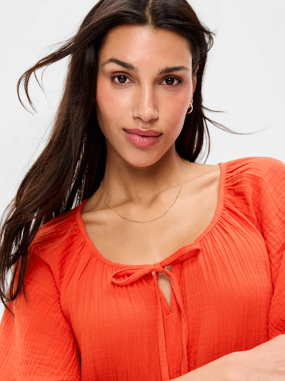 Crinkle Gauze Flutter-Sleeve Mini Swing Dress - Ornament Orange