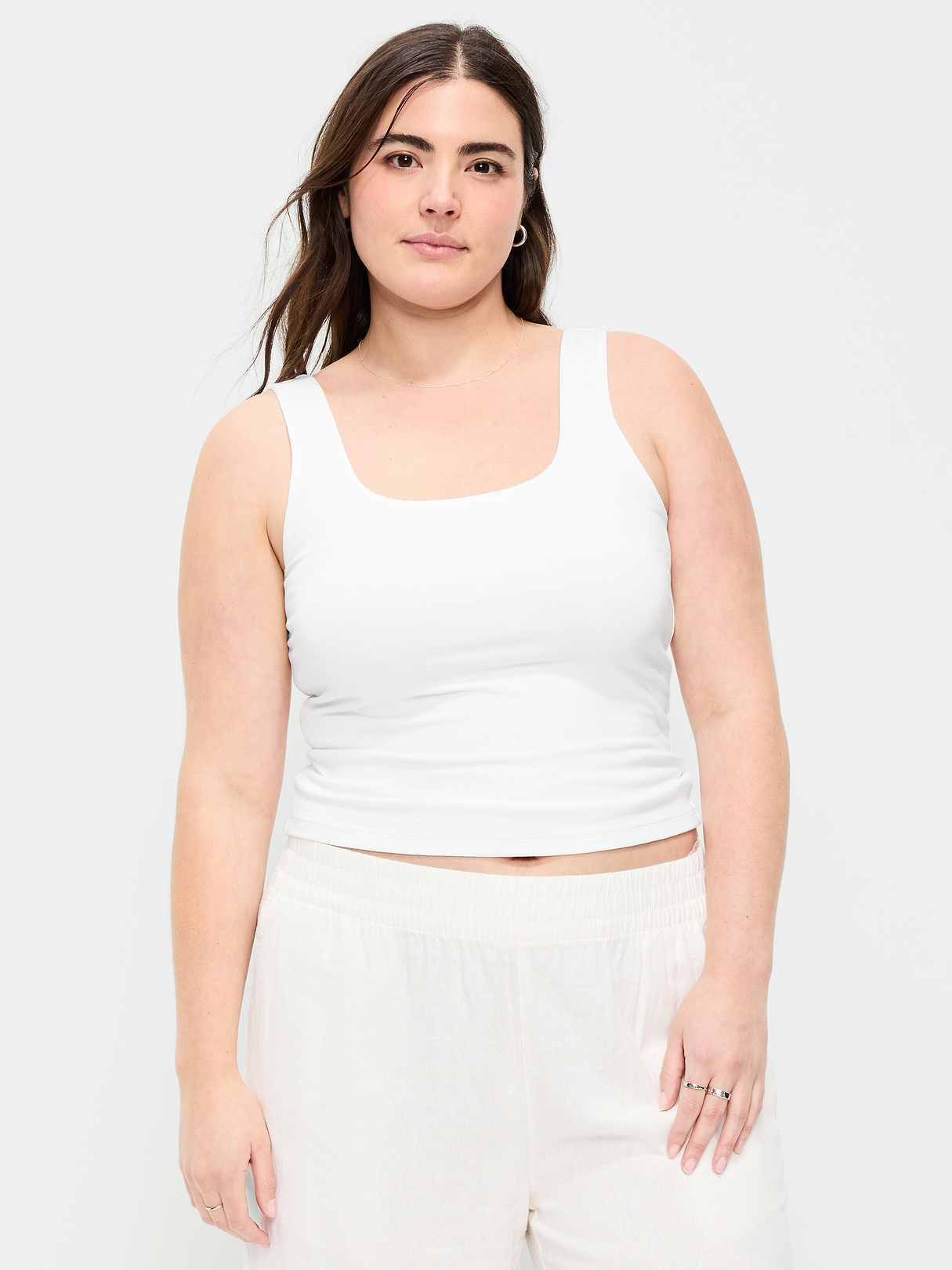 Hug Double-Layer Scoop-Neck Tank Top - Calla Lilies