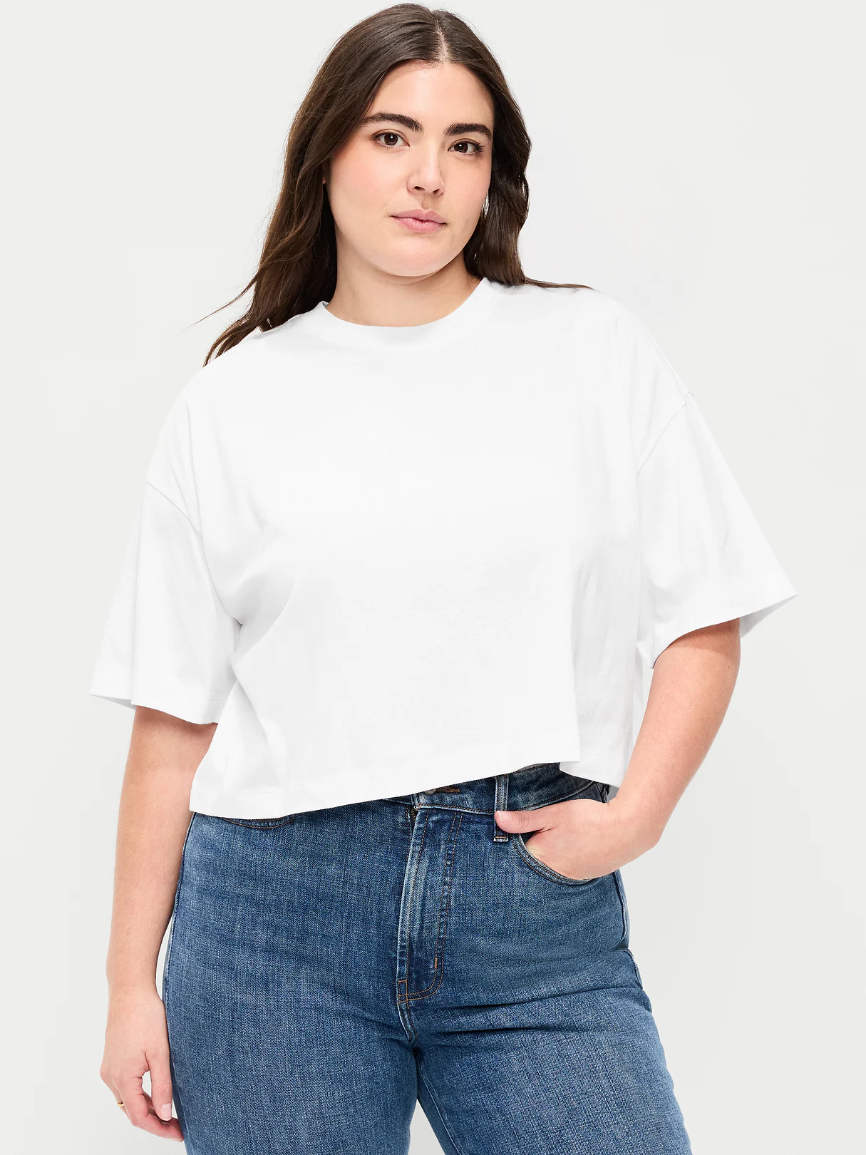 Vintage Crew-Neck Oversized Crop T-Shirt - Calla Lily White